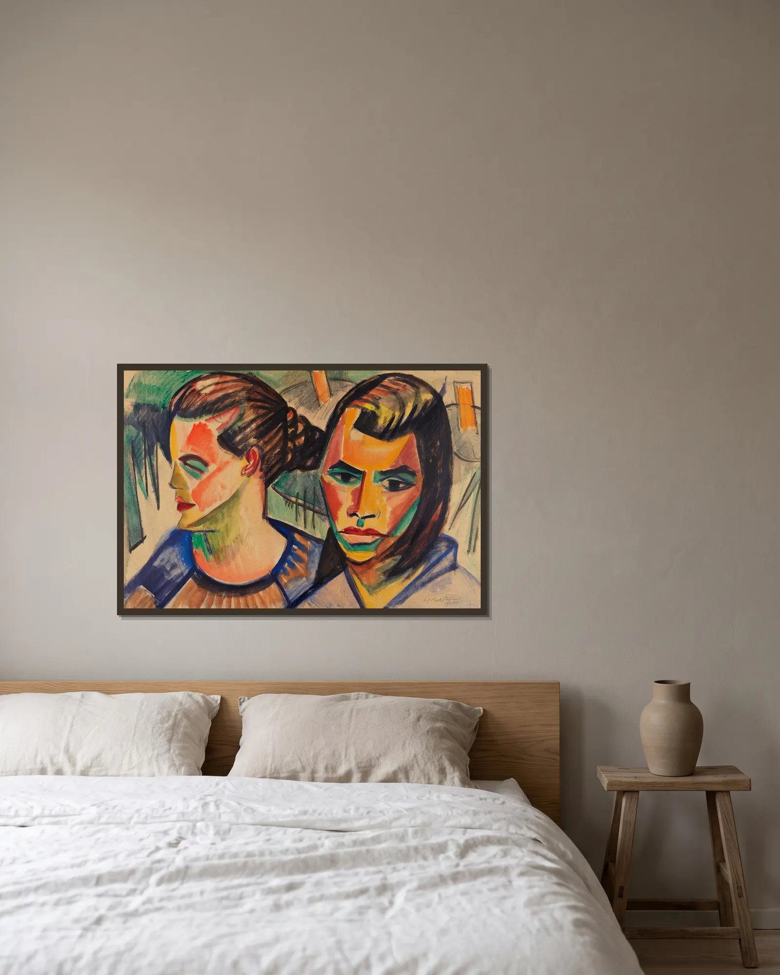 Zwei Köpfe av Hermann Max Pechstein inramad på en vägg