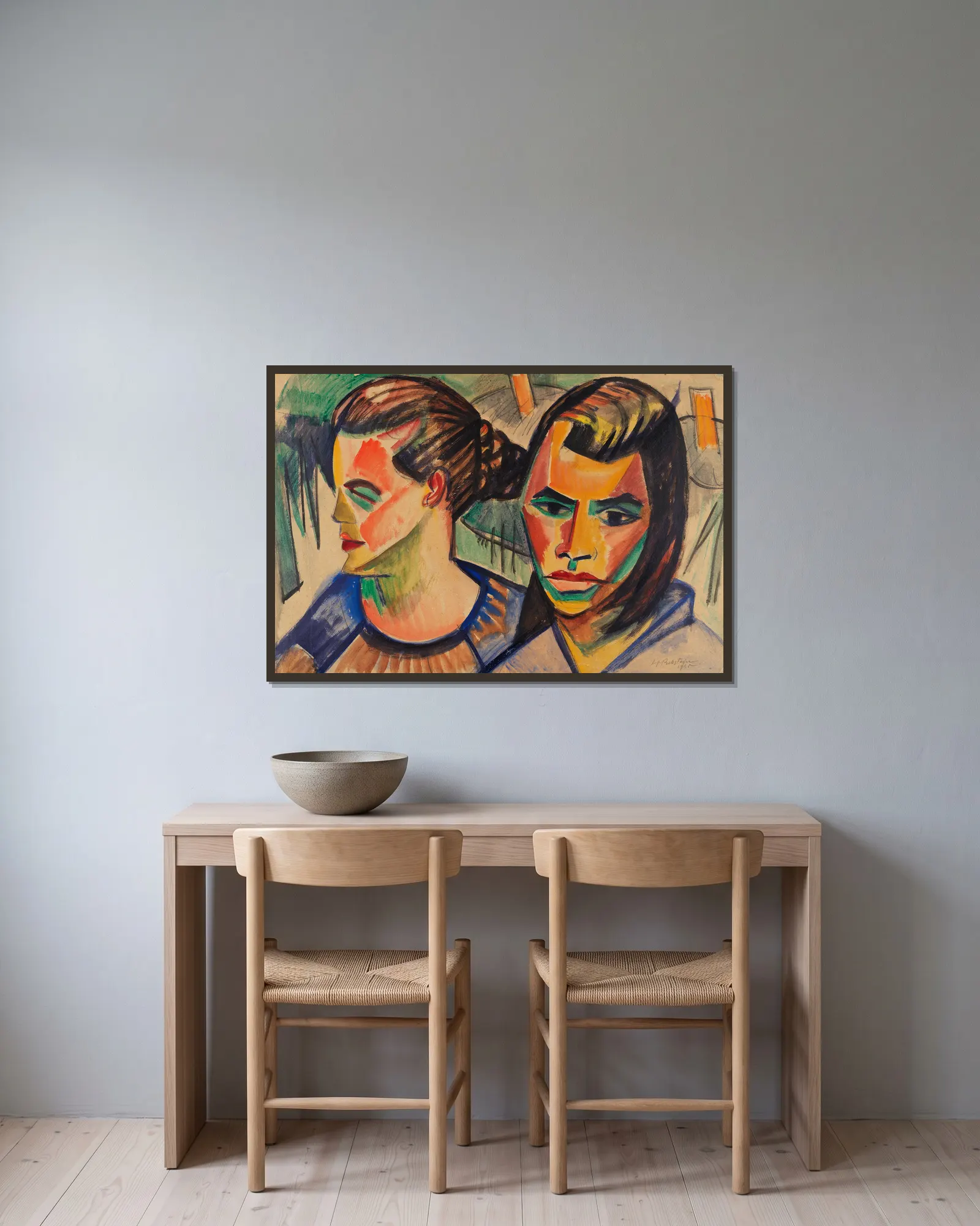 Zwei Köpfe av Hermann Max Pechstein inramad på en vägg