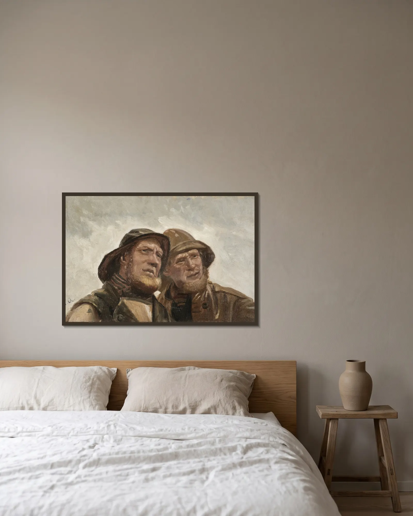 Two Fishermen. Study av Michael Ancher inramad på en vägg