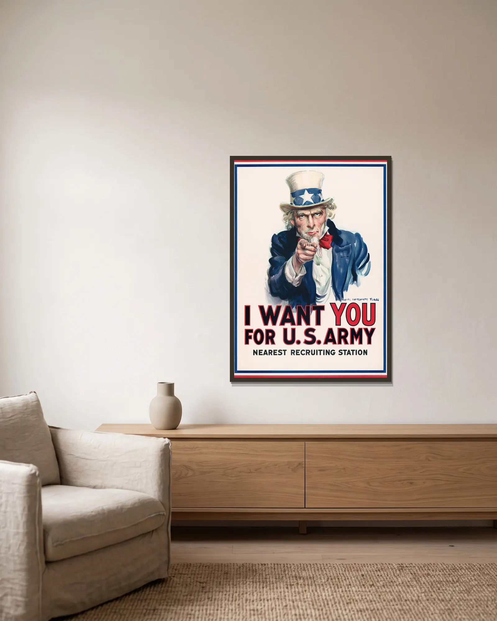 I want you for U.S. Army av James Montgomery Flagg inramad på en vägg