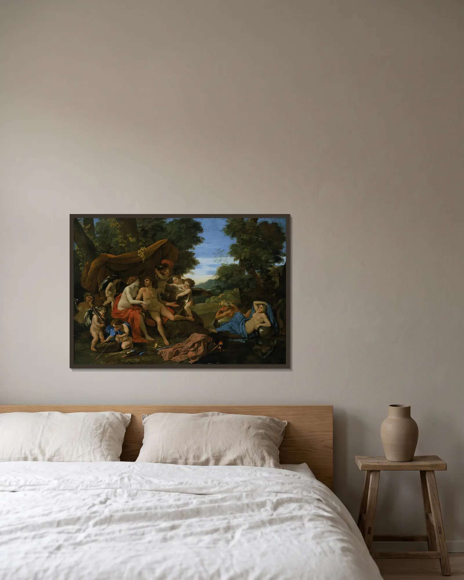 Mars and Venus av Nicolas Poussin inramad på en vägg