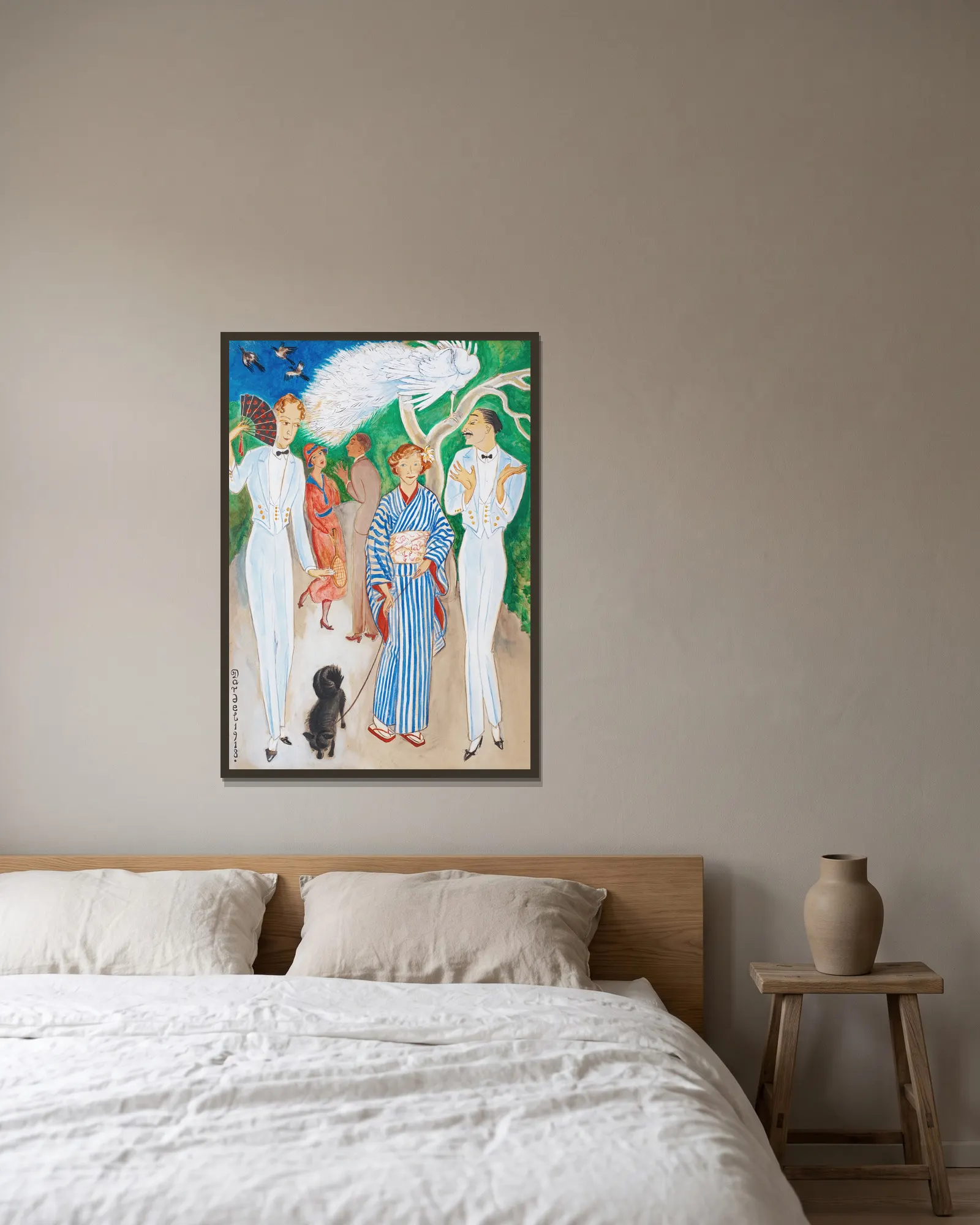 Påfåglar av Nils Dardel inramad på en vägg