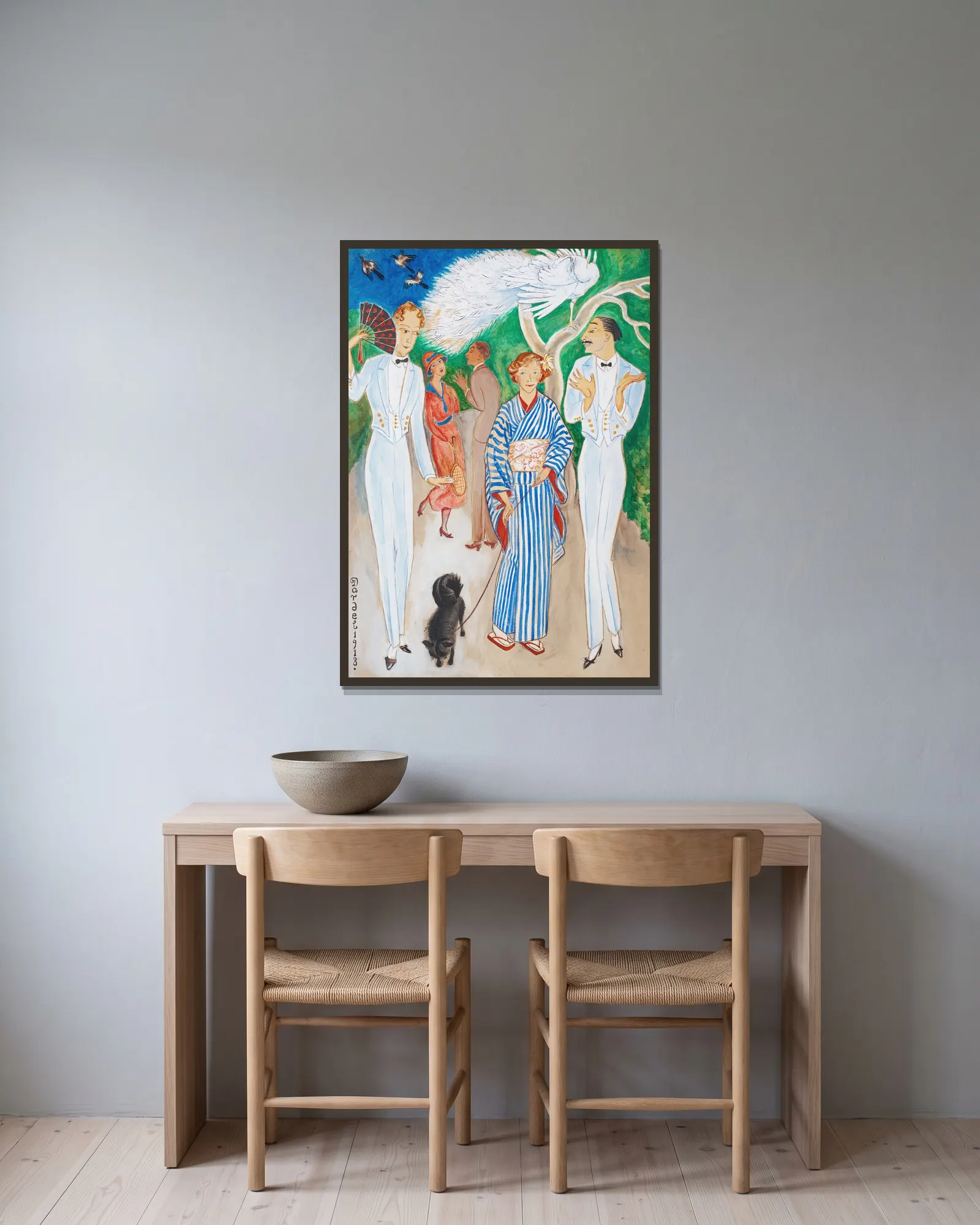 Påfåglar av Nils Dardel inramad på en vägg