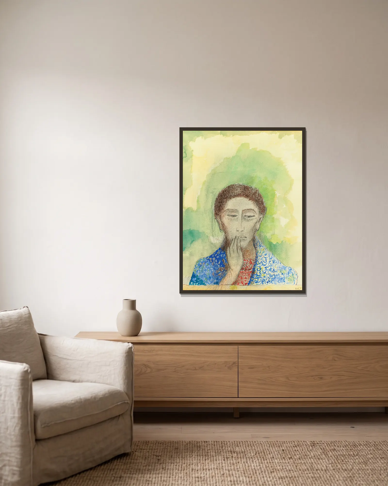 Le Silence av Odilon Redon inramad på en vägg