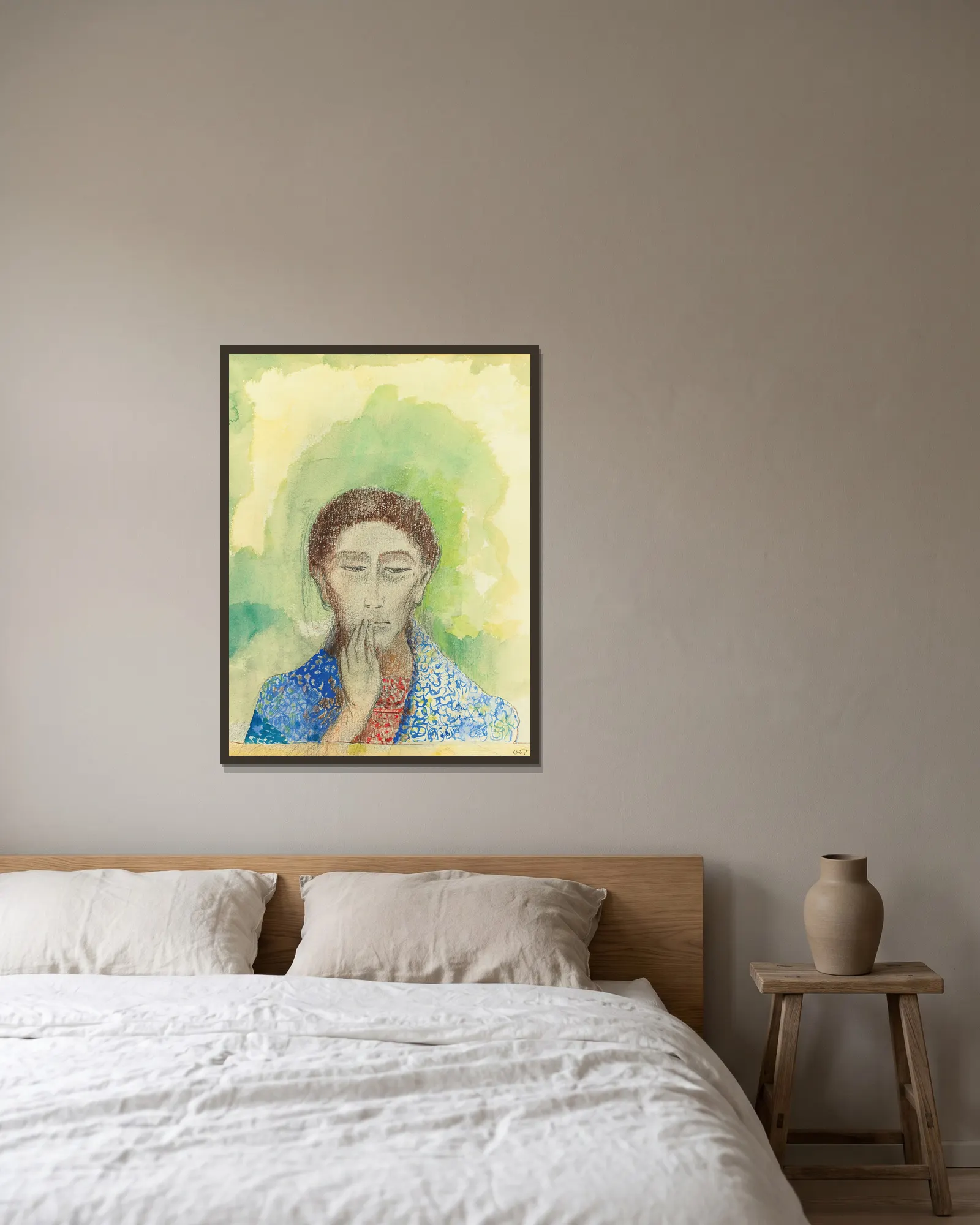 Le Silence av Odilon Redon inramad på en vägg