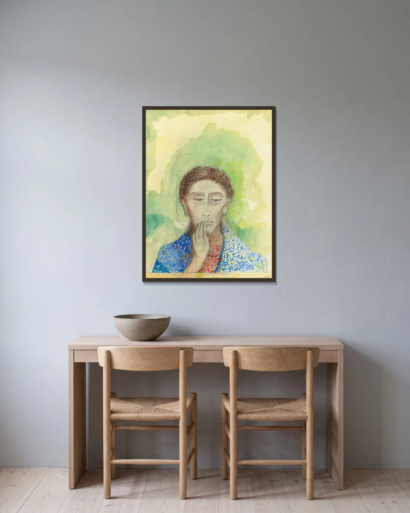 Le Silence av Odilon Redon inramad på en vägg