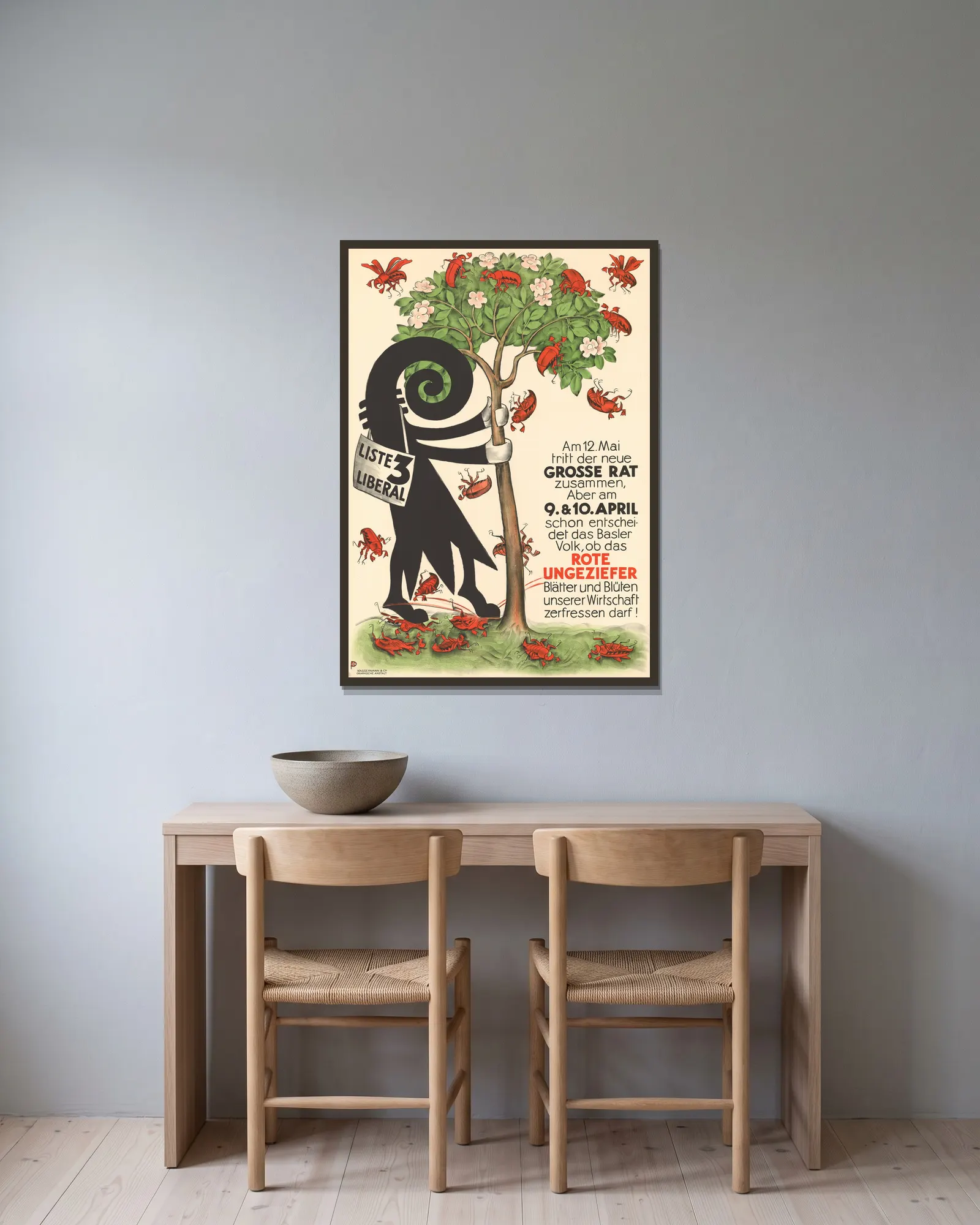Liste 3 – Liberal av Otto Plattner inramad på en vägg