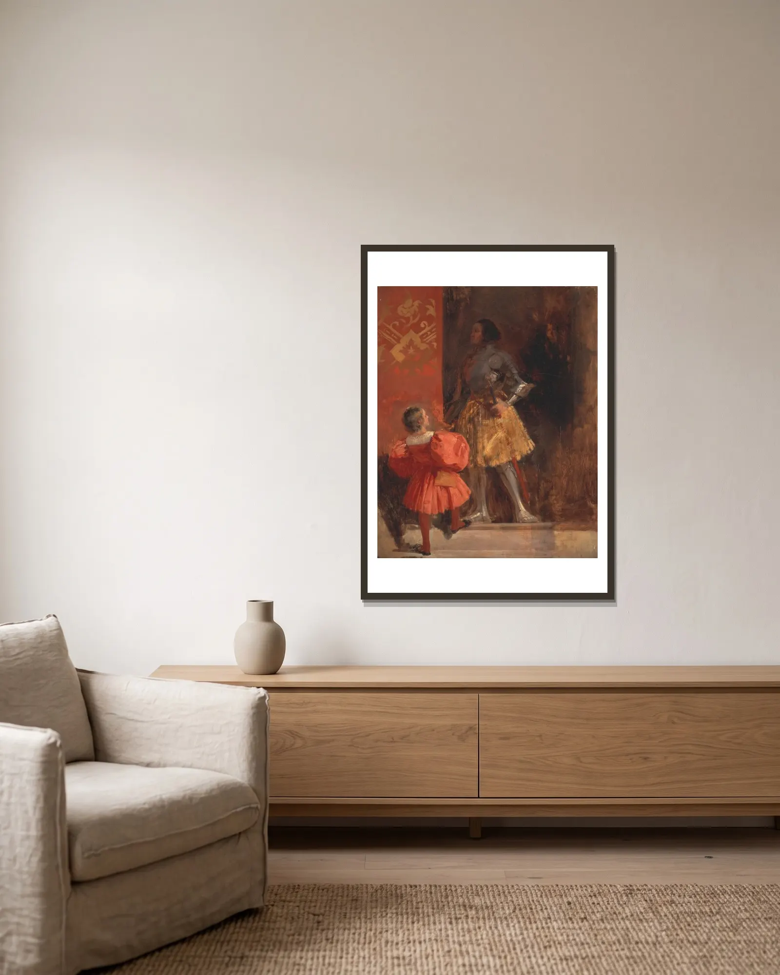 A Knight and Page (Goetz von Berlichingen and his Page George) av Richard Parkes Bonington inramad på en vägg