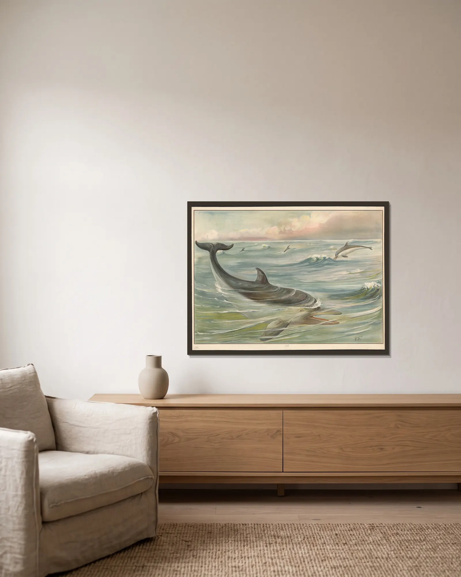 Dolphin av Paul Flanderky inramad på en vägg