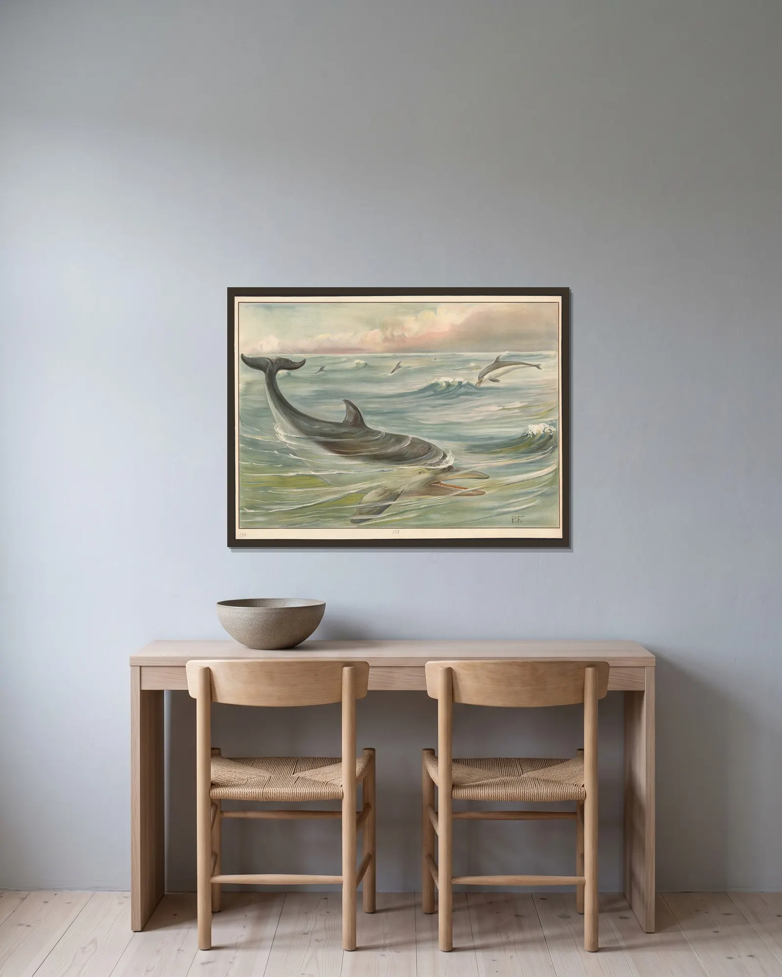 Dolphin av Paul Flanderky inramad på en vägg