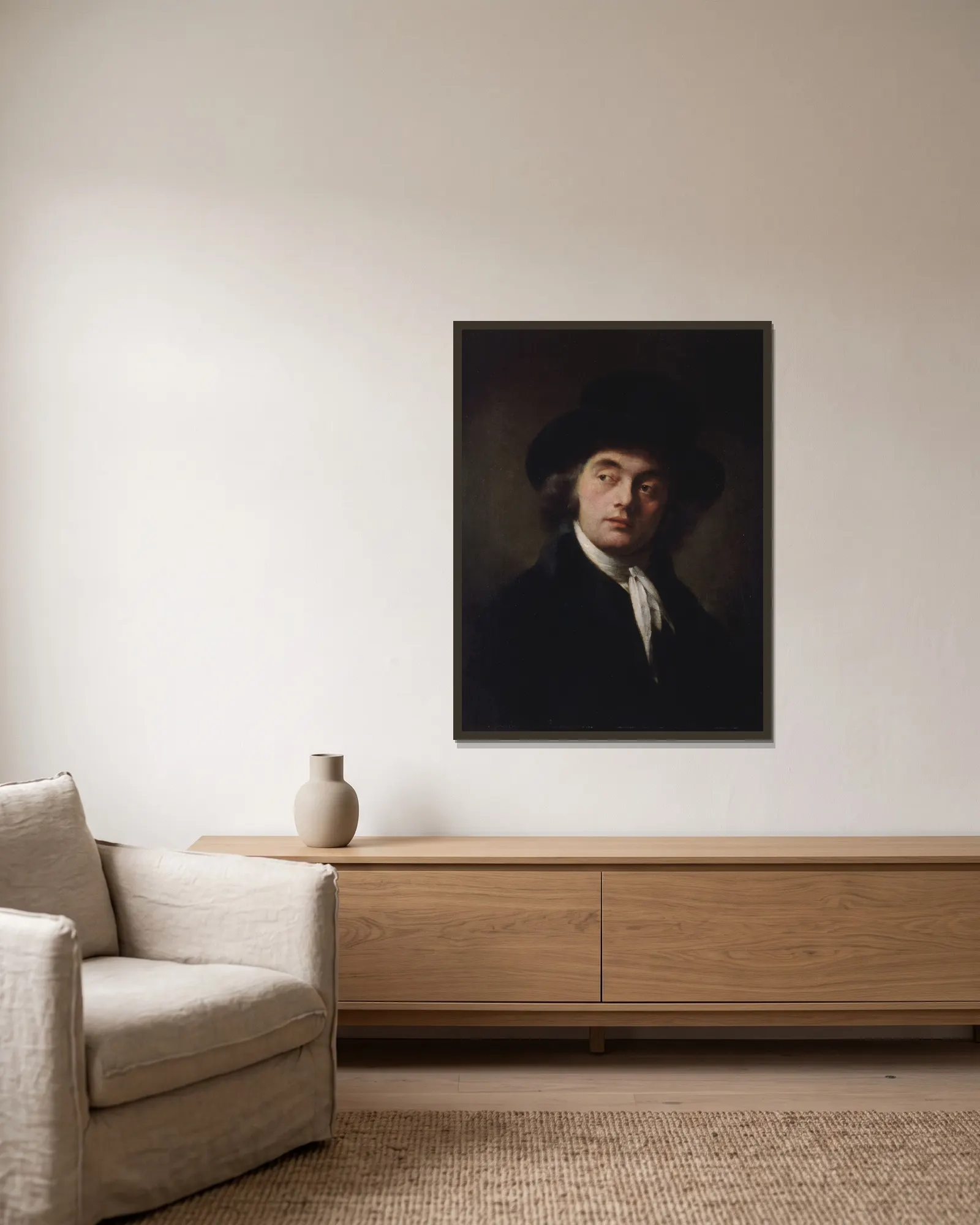 Portrait d’inconnu av Pierre-Paul Prud'hon inramad på en vägg