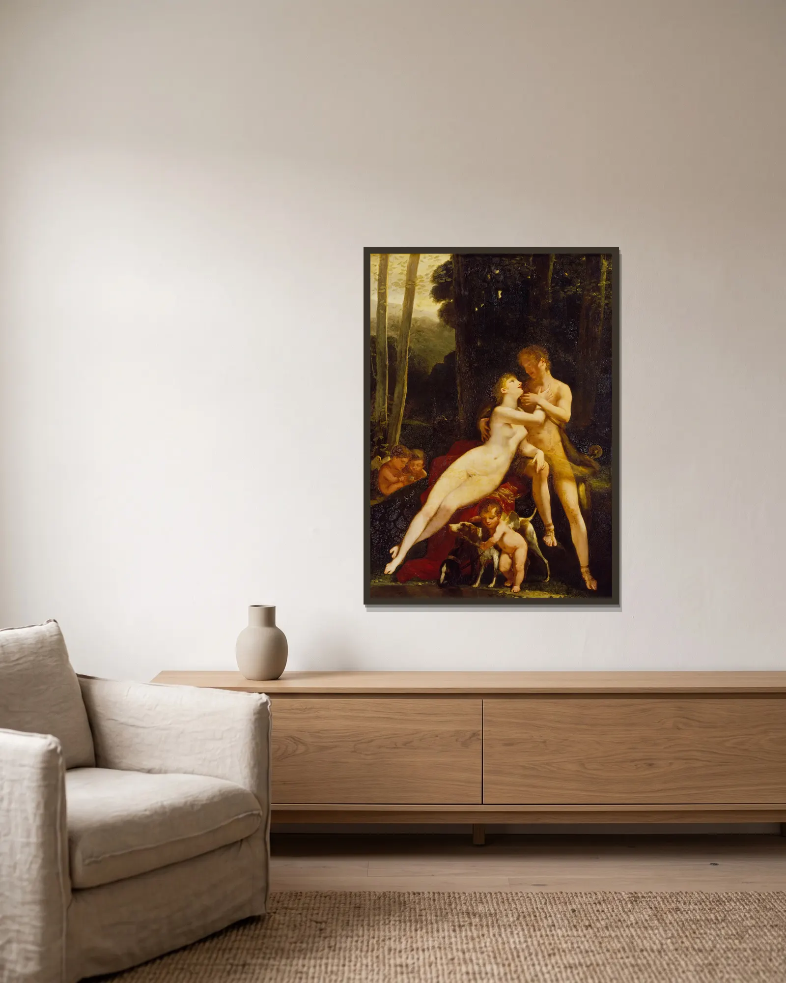 Venus and Adonis av Pierre-Paul Prud'hon inramad på en vägg