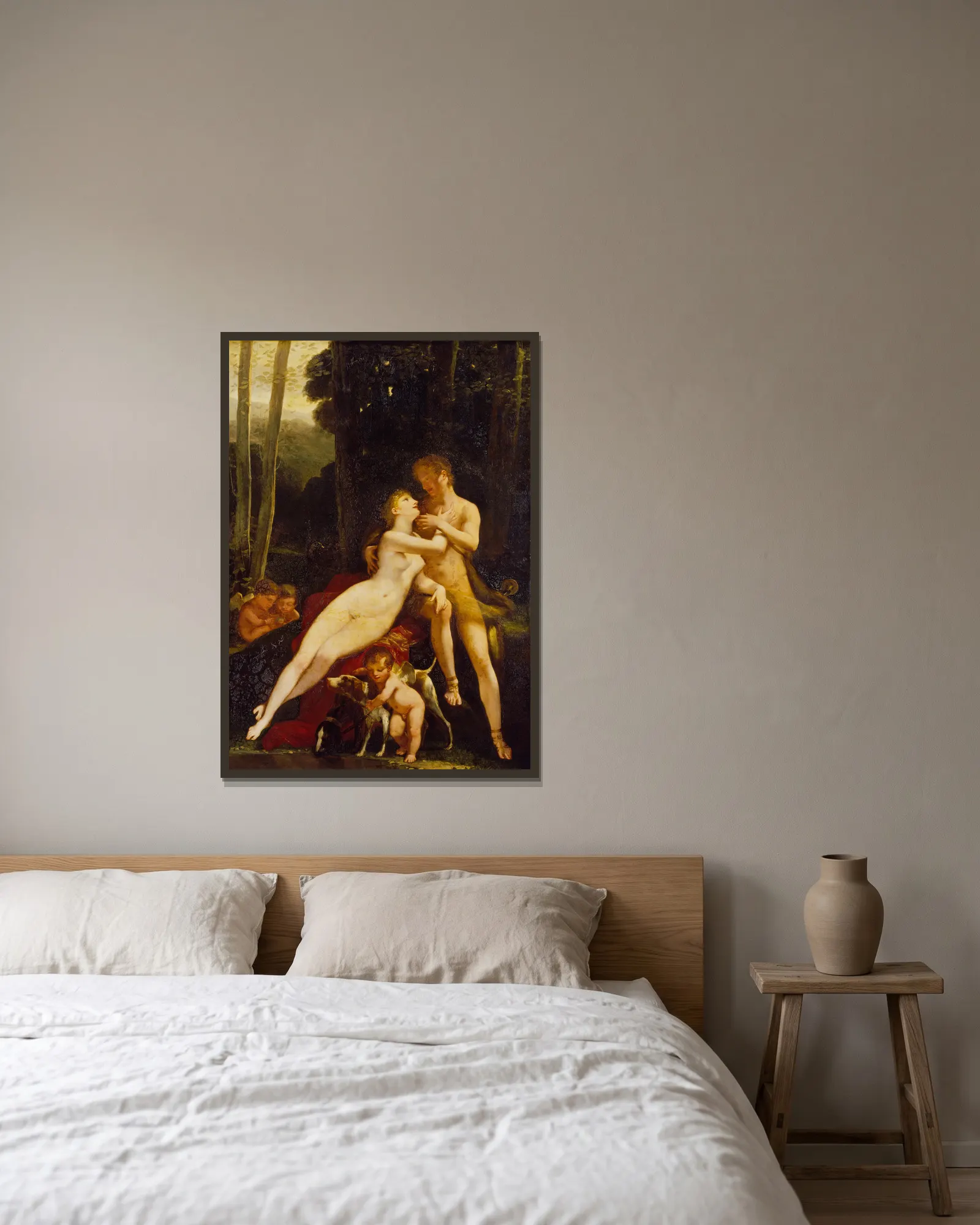 Venus and Adonis av Pierre-Paul Prud'hon inramad på en vägg