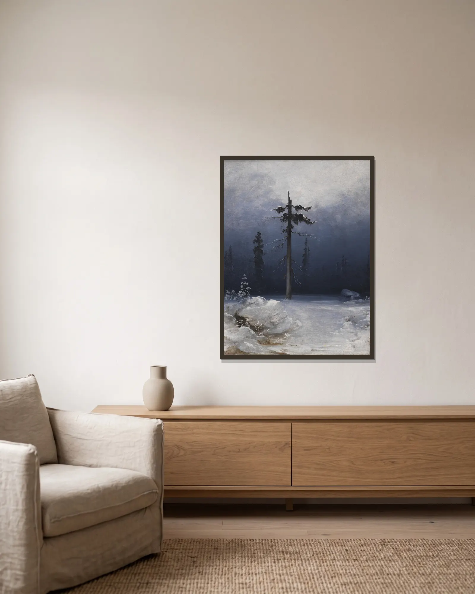 Tree in a Wintry Forest av Peder Balke inramad på en vägg
