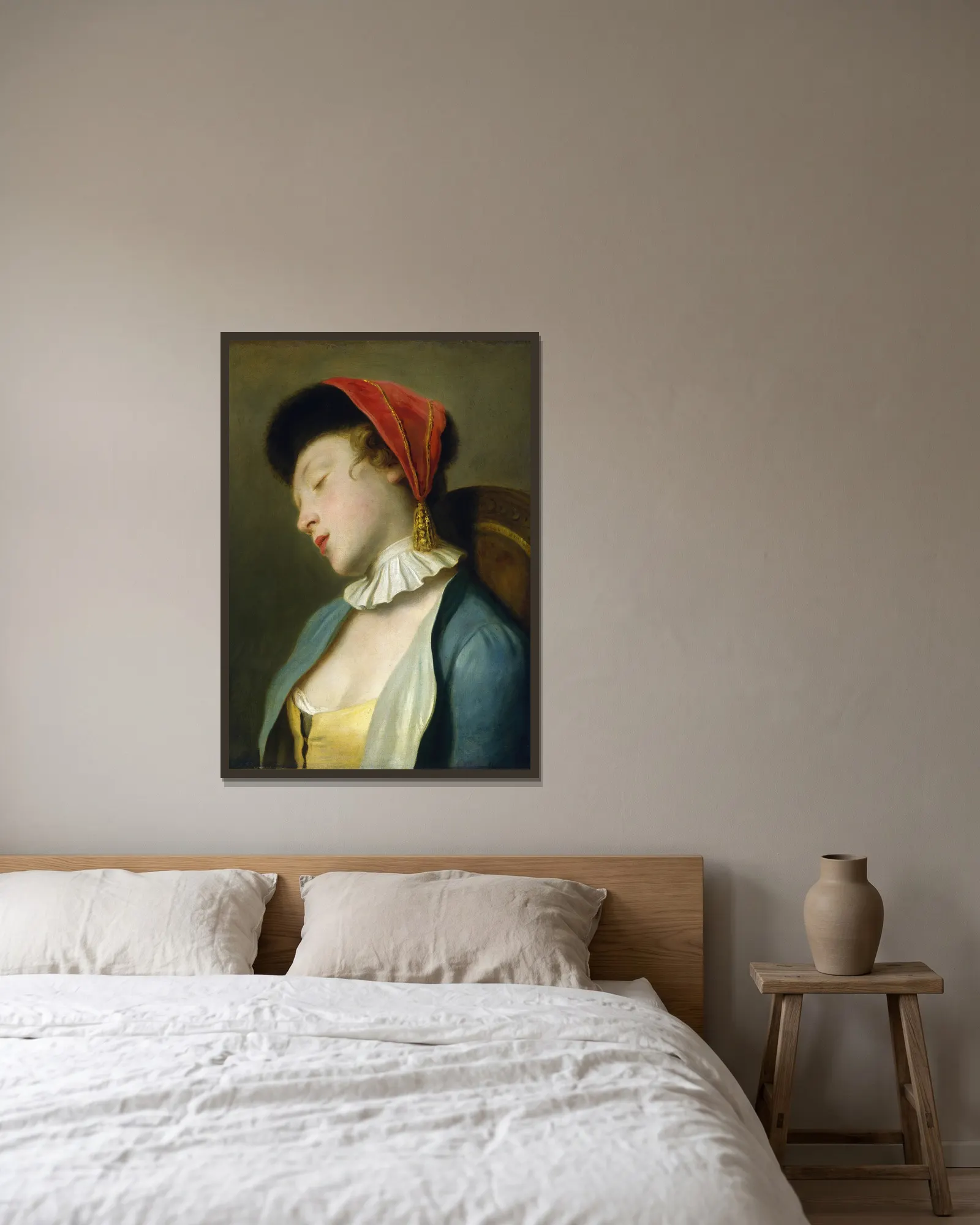 A Sleeping Girl av Pietro Rotari inramad på en vägg