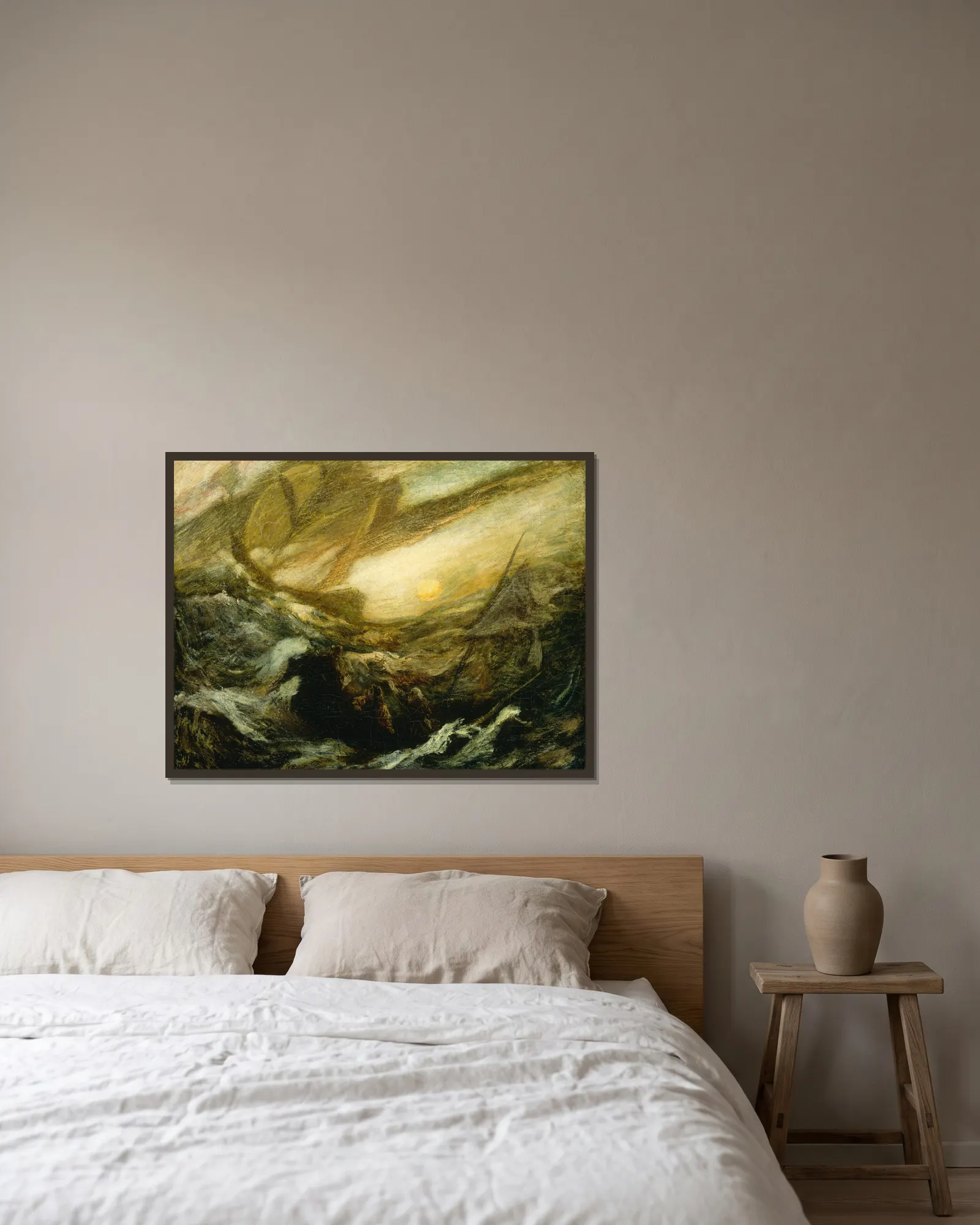 Flying Dutchman av Albert Pinkham Ryder inramad på en vägg