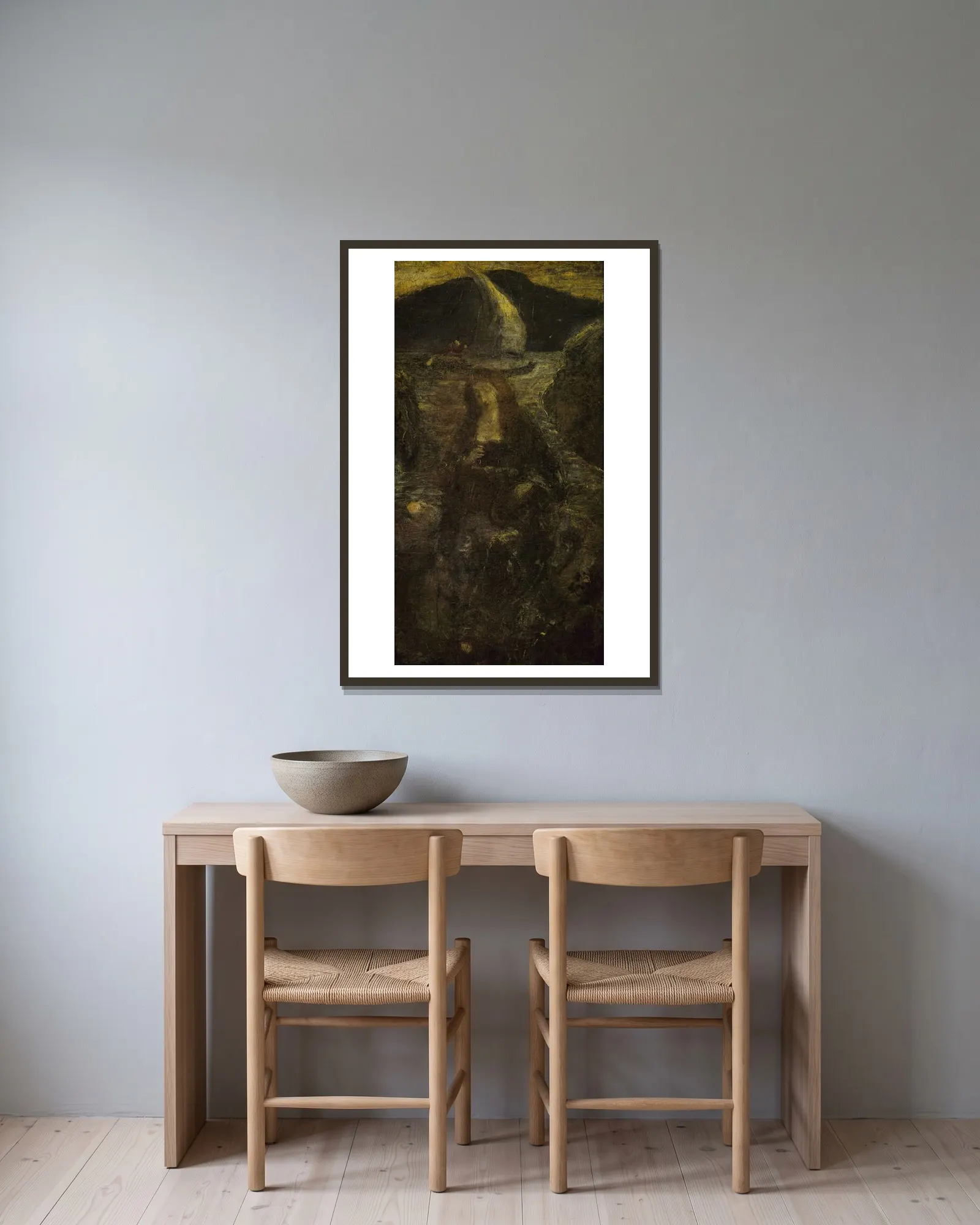 Passing Song av Albert Pinkham Ryder inramad på en vägg