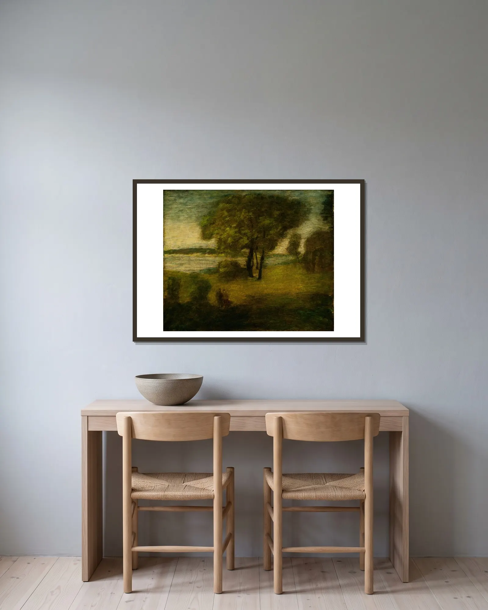 The River av Albert Pinkham Ryder inramad på en vägg