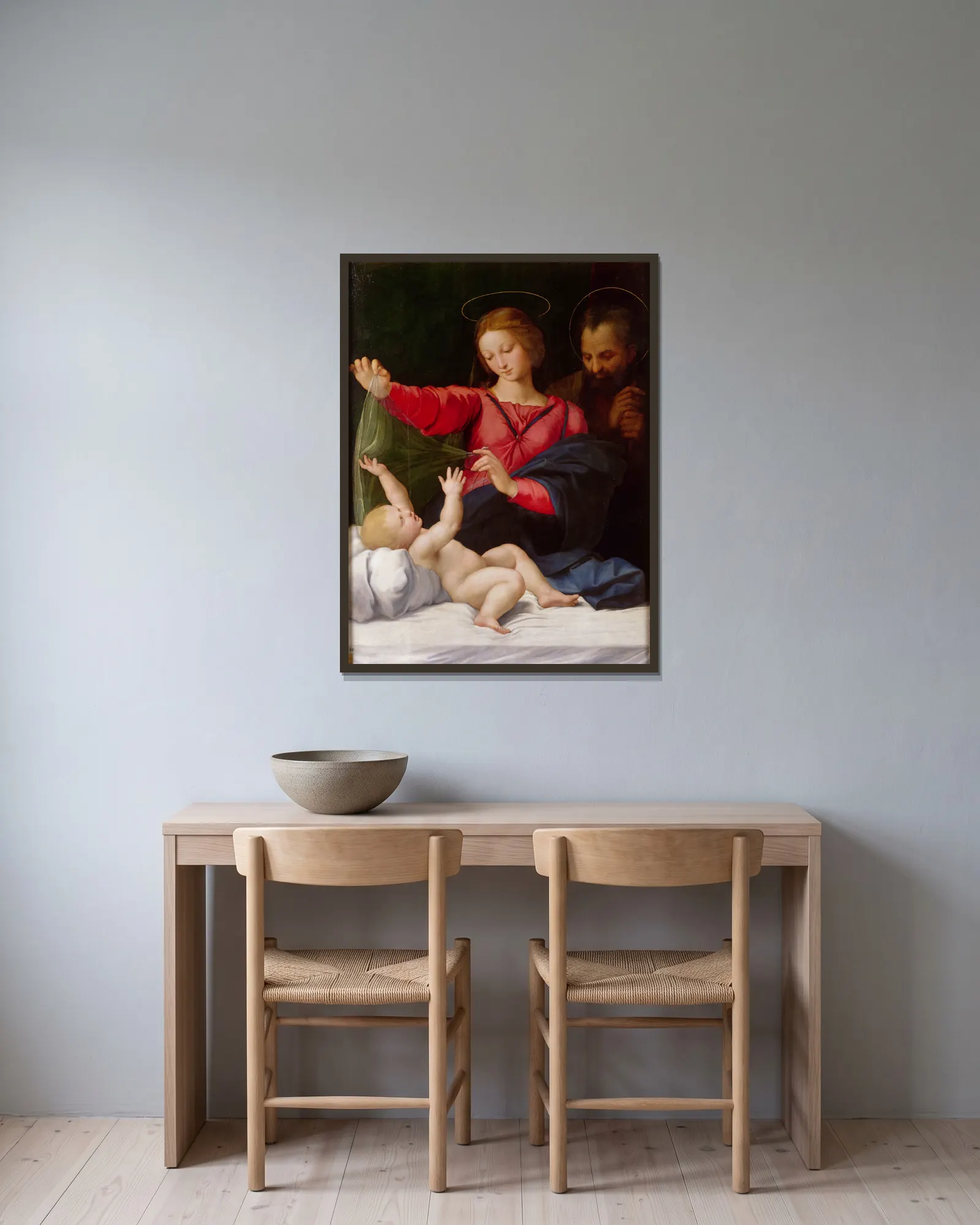 La Madone De Lorette av Raphael inramad på en vägg
