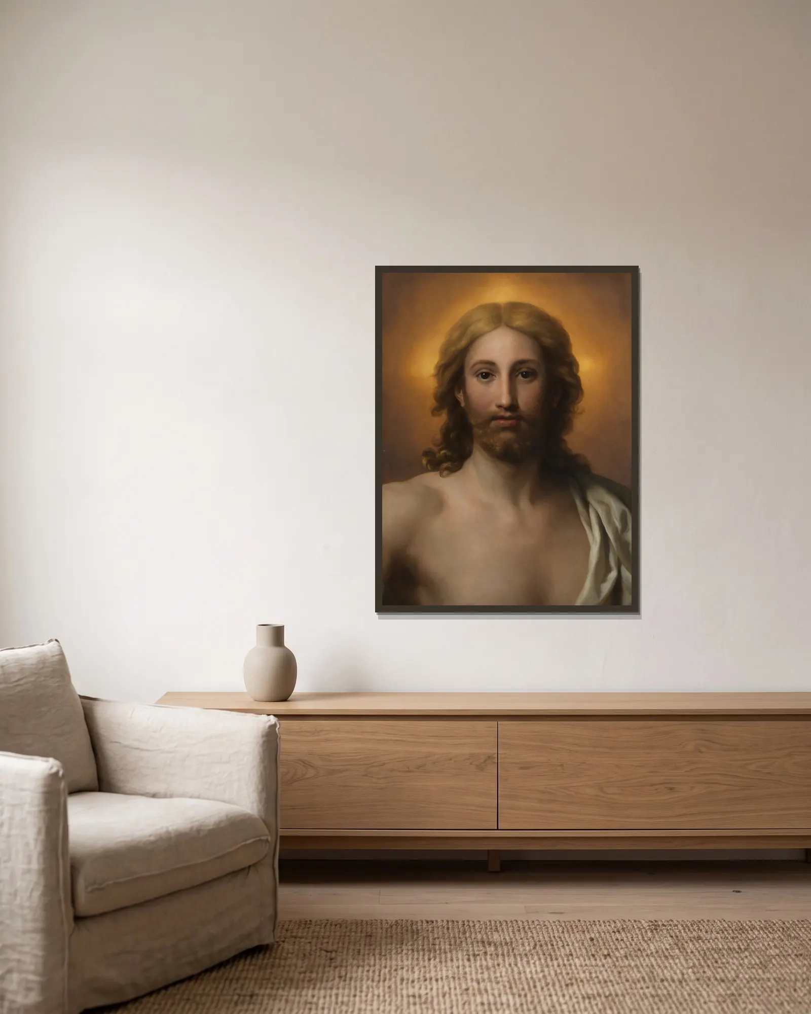 Salvator Mundi av Anton Raphael Mengs inramad på en vägg