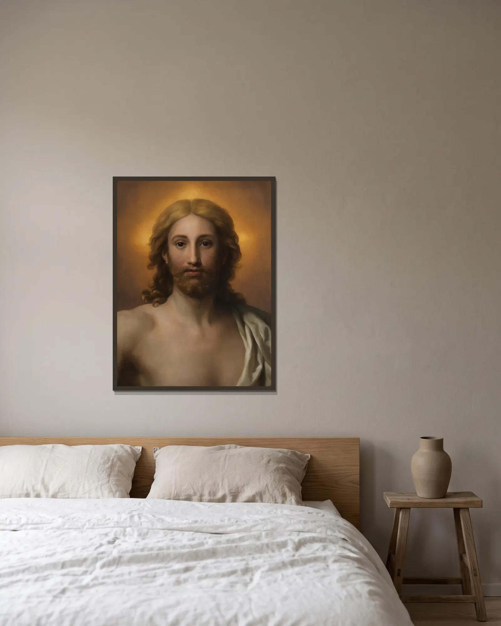 Salvator Mundi av Anton Raphael Mengs inramad på en vägg