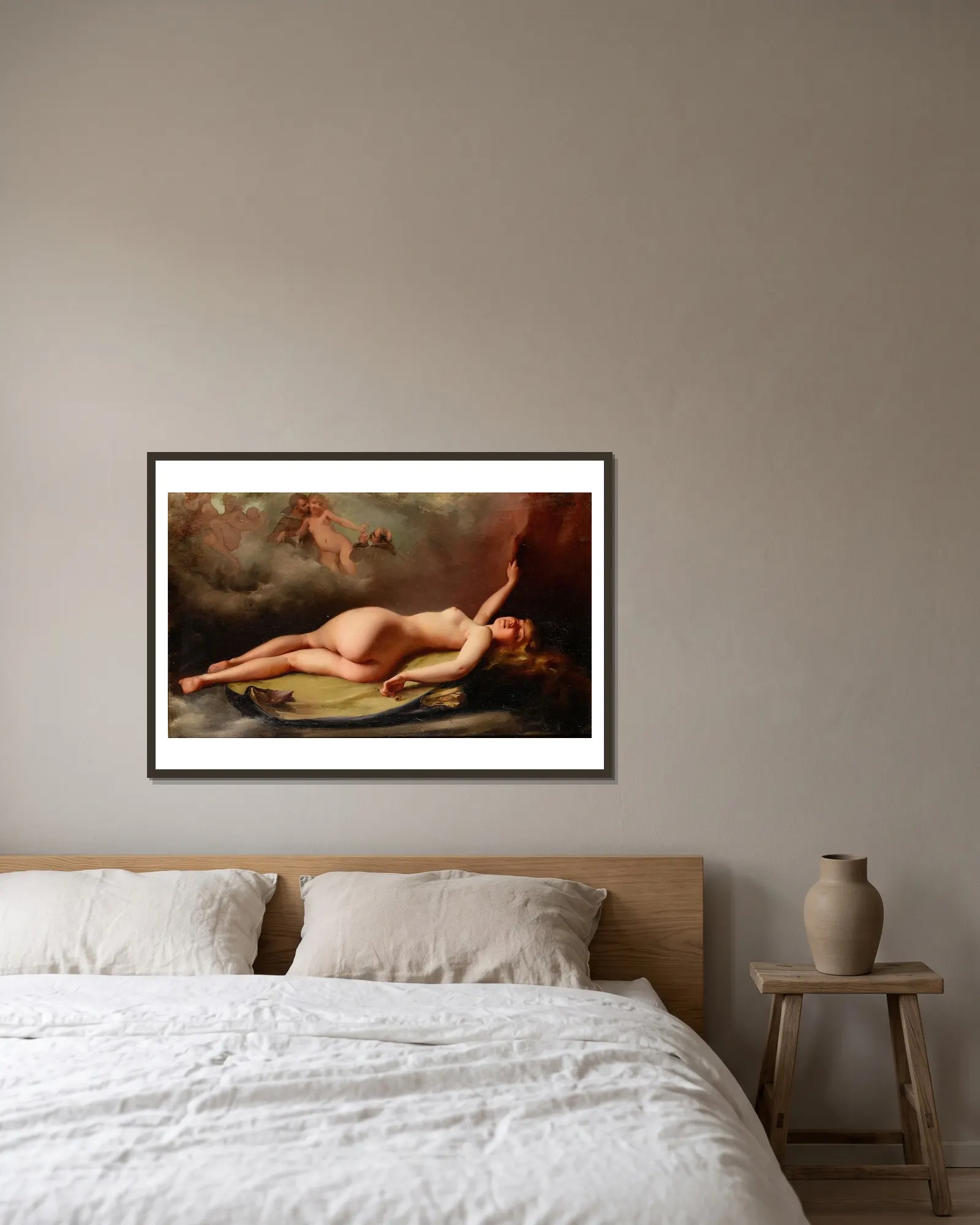 Reclining nude av Luis Ricardo Falero inramad på en vägg