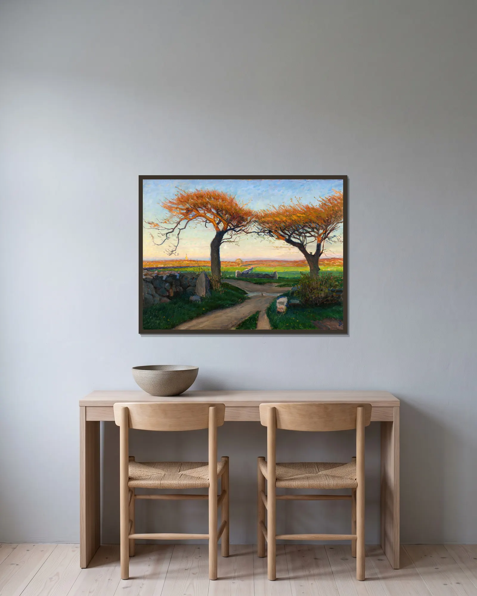 Landscape from Halland av Richard Bergh inramad på en vägg