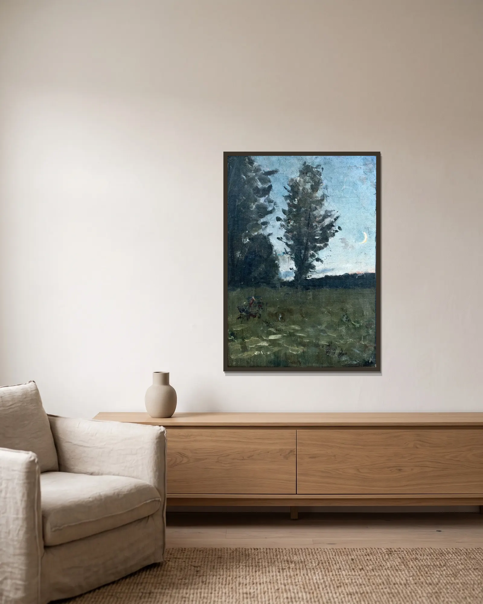 Moonlit Landscape av Richard Bergh inramad på en vägg