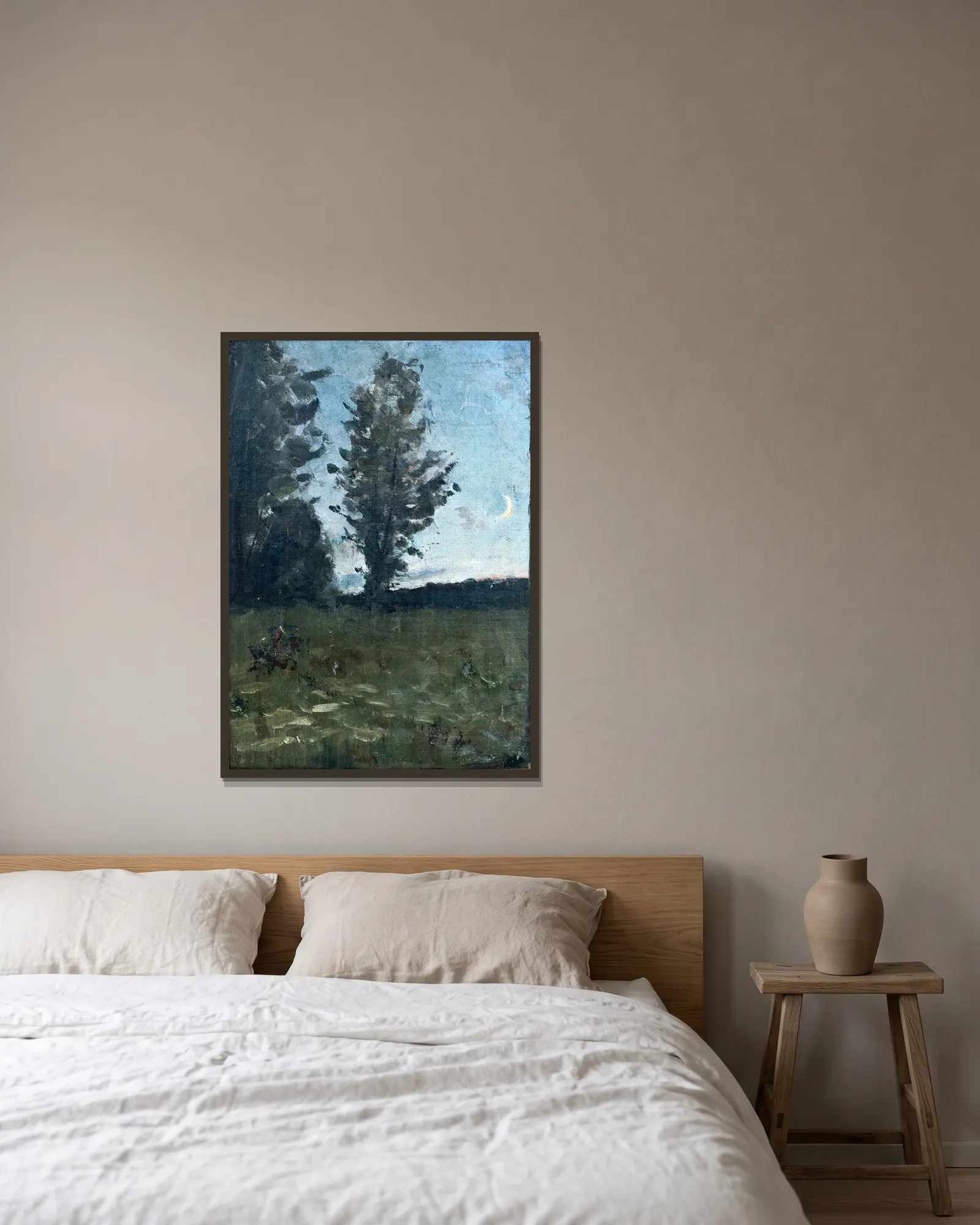 Moonlit Landscape av Richard Bergh inramad på en vägg