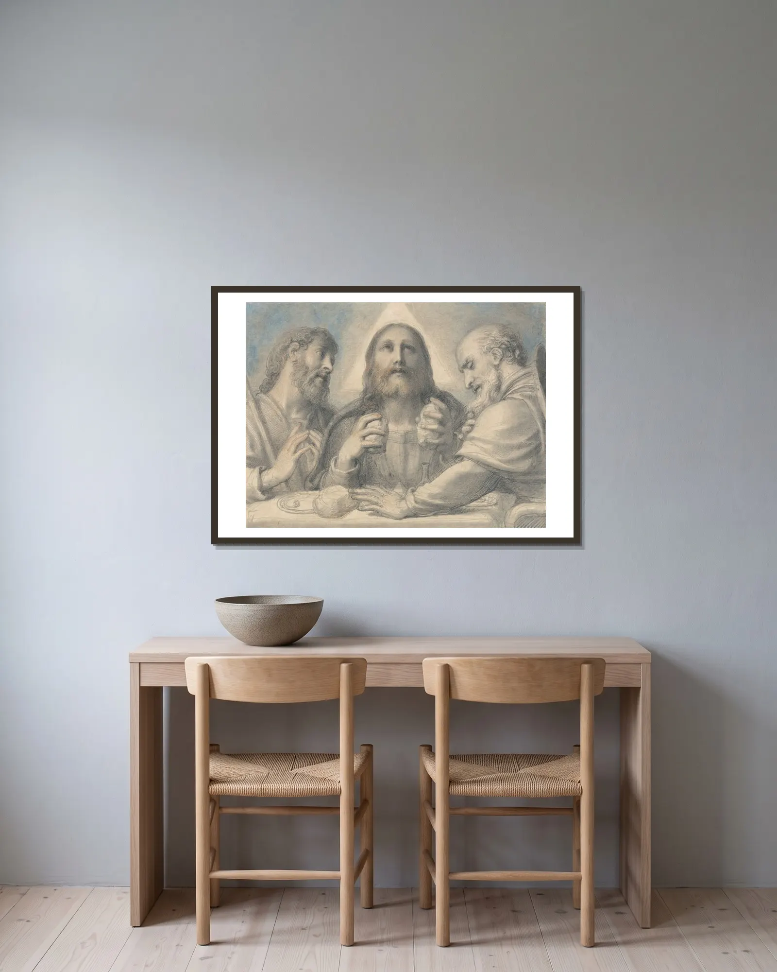 Supper at Emmaus av Richard Cosway inramad på en vägg