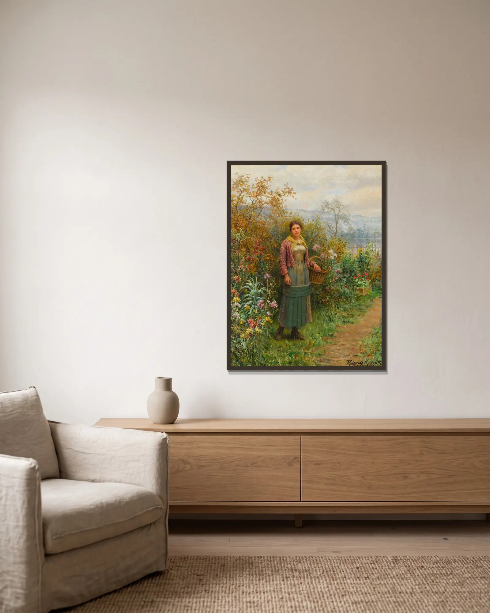 A moment’s pause av Daniel Ridgway Knight inramad på en vägg