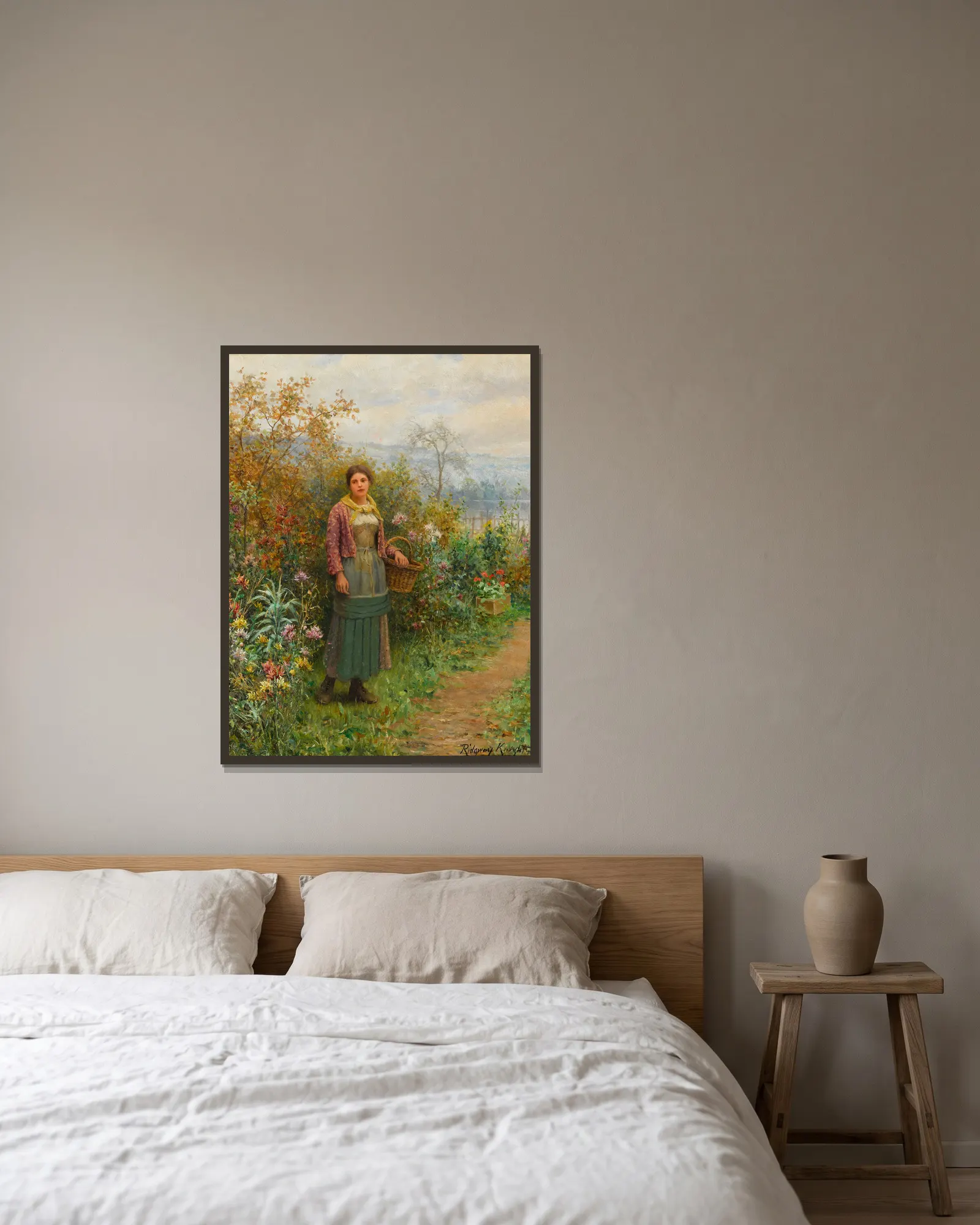 A moment’s pause av Daniel Ridgway Knight inramad på en vägg