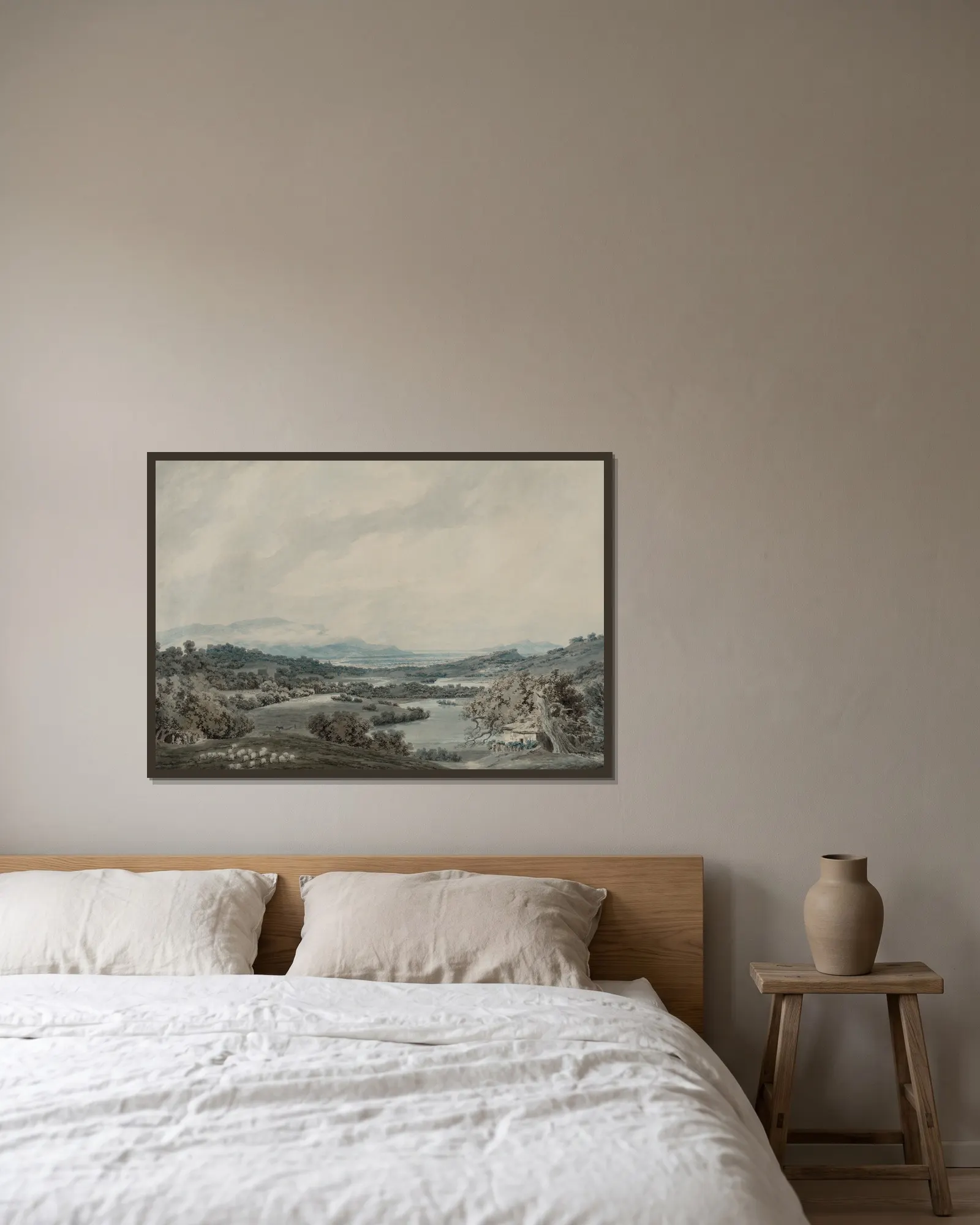 Italian Landscape av John Robert Cozens inramad på en vägg