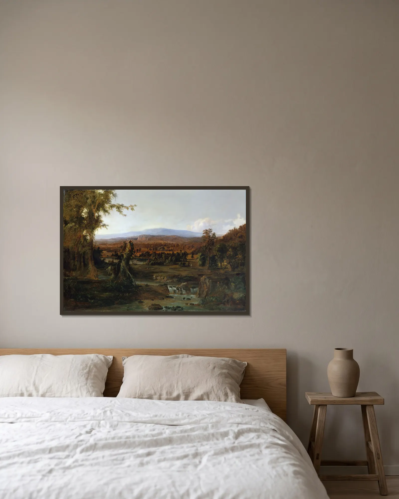 Landscape with Shepherd av Robert S. Duncanson inramad på en vägg