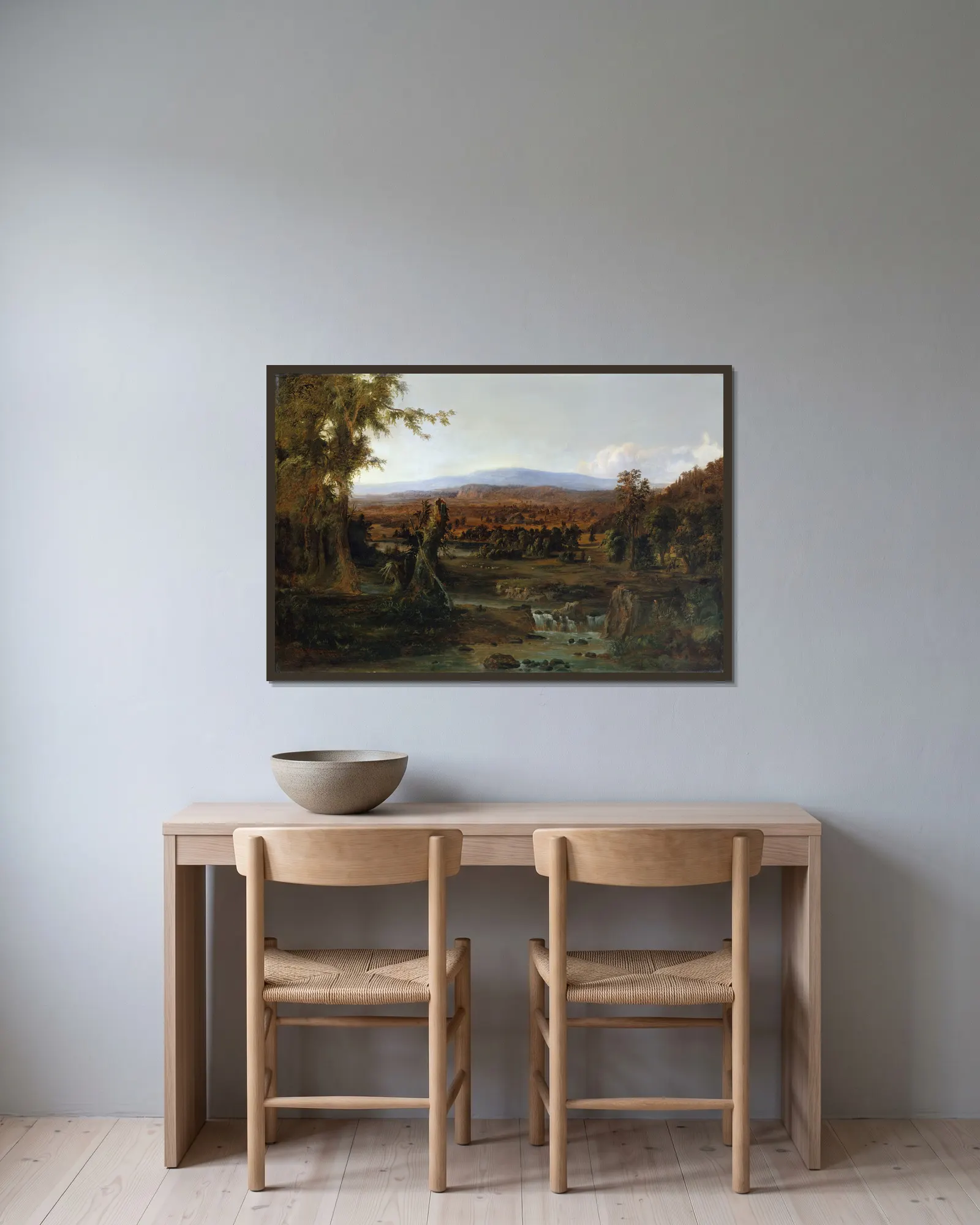 Landscape with Shepherd av Robert S. Duncanson inramad på en vägg