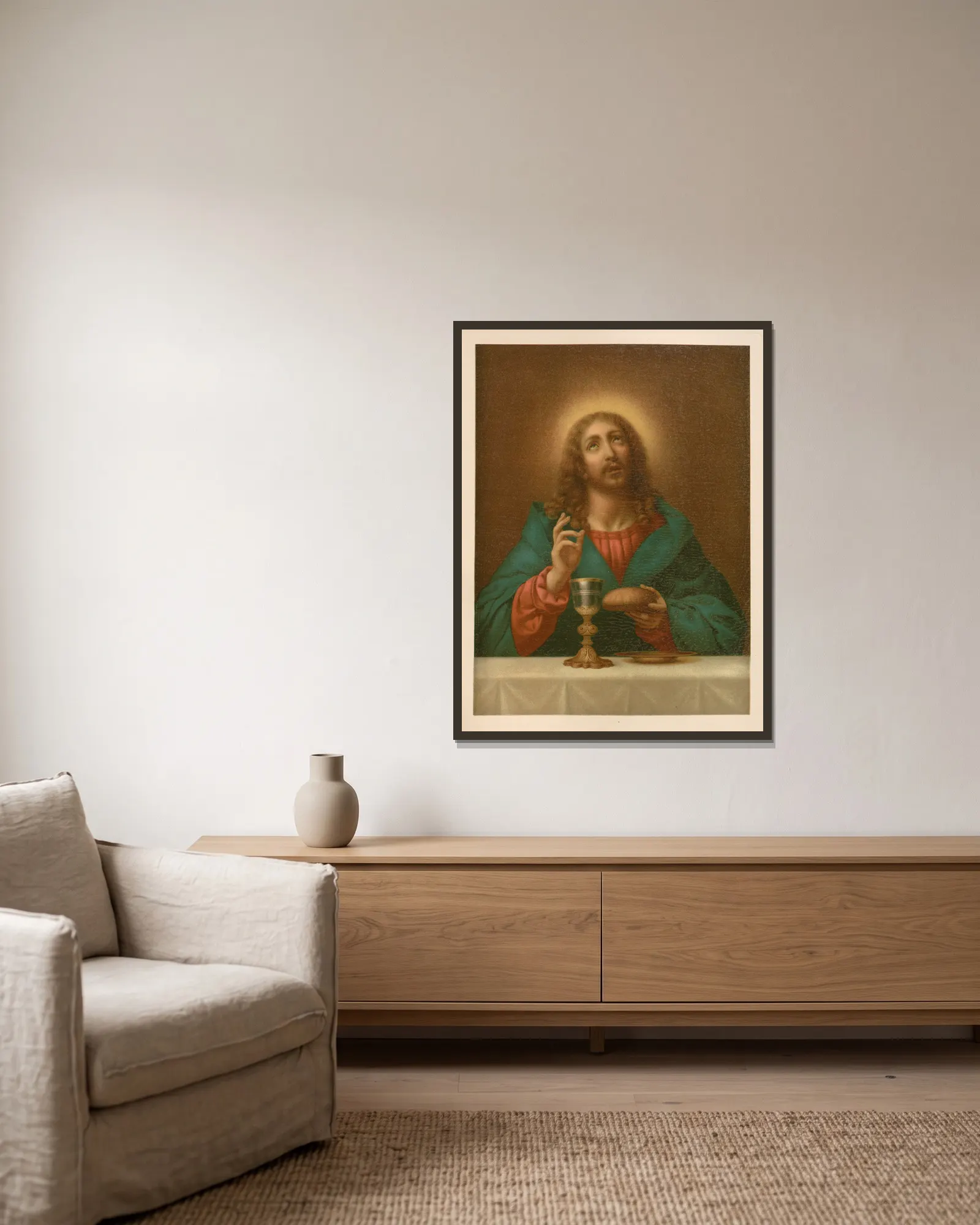 Christ blessing the bread and wine av Jan Ladislaw Sýkora inramad på en vägg