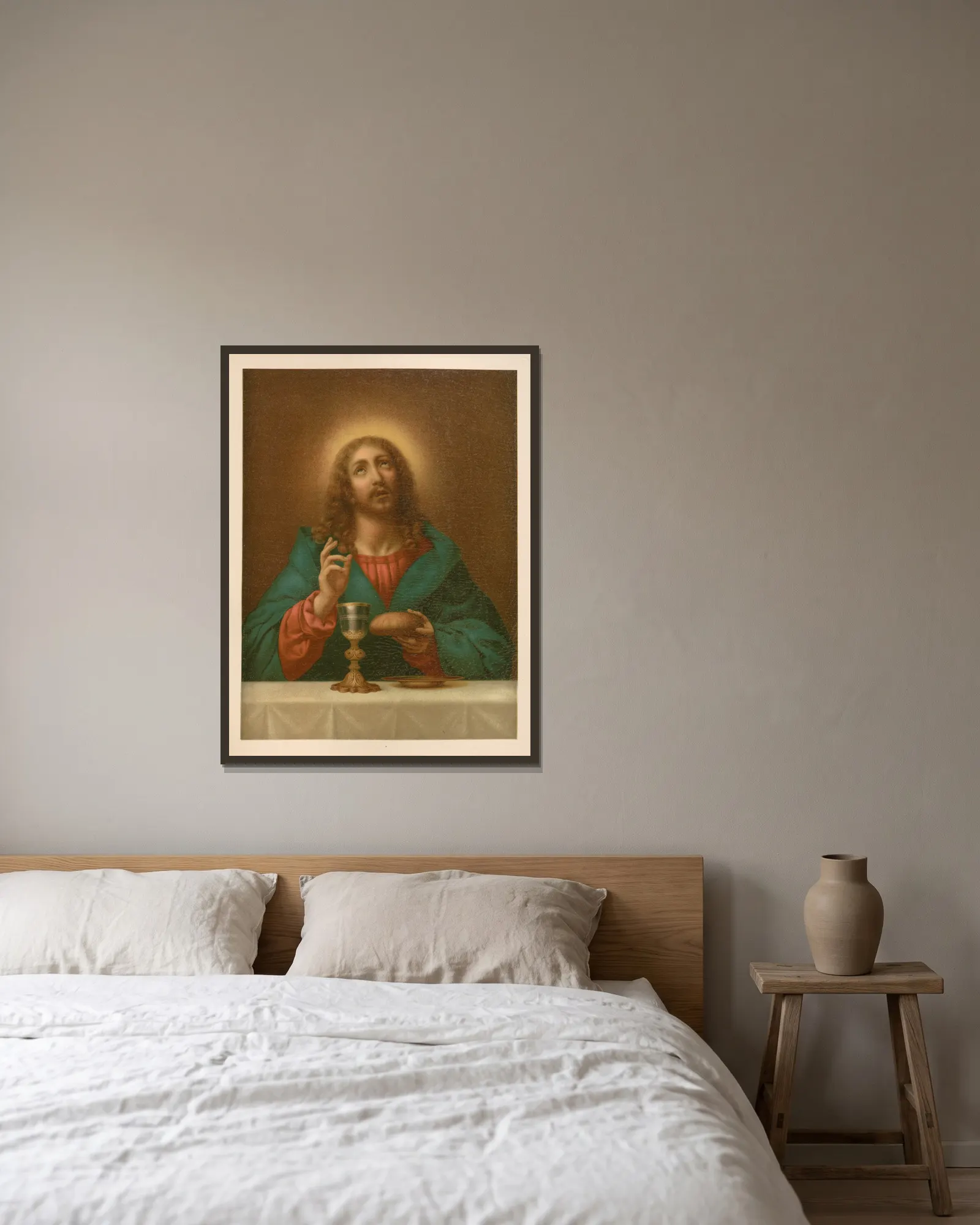 Christ blessing the bread and wine av Jan Ladislaw Sýkora inramad på en vägg