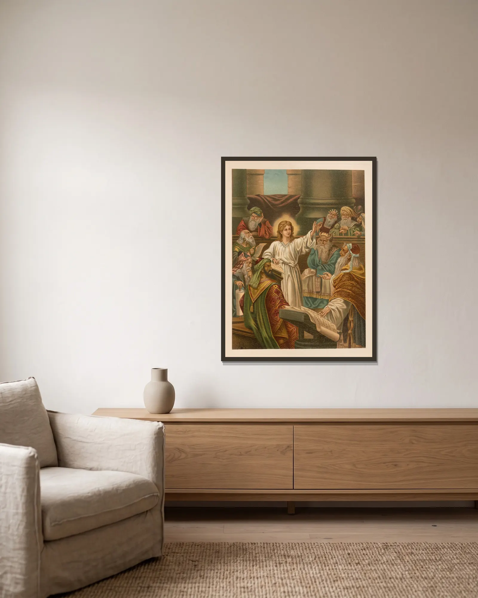 Jesus teaching in the temple av Jan Ladislaw Sýkora inramad på en vägg
