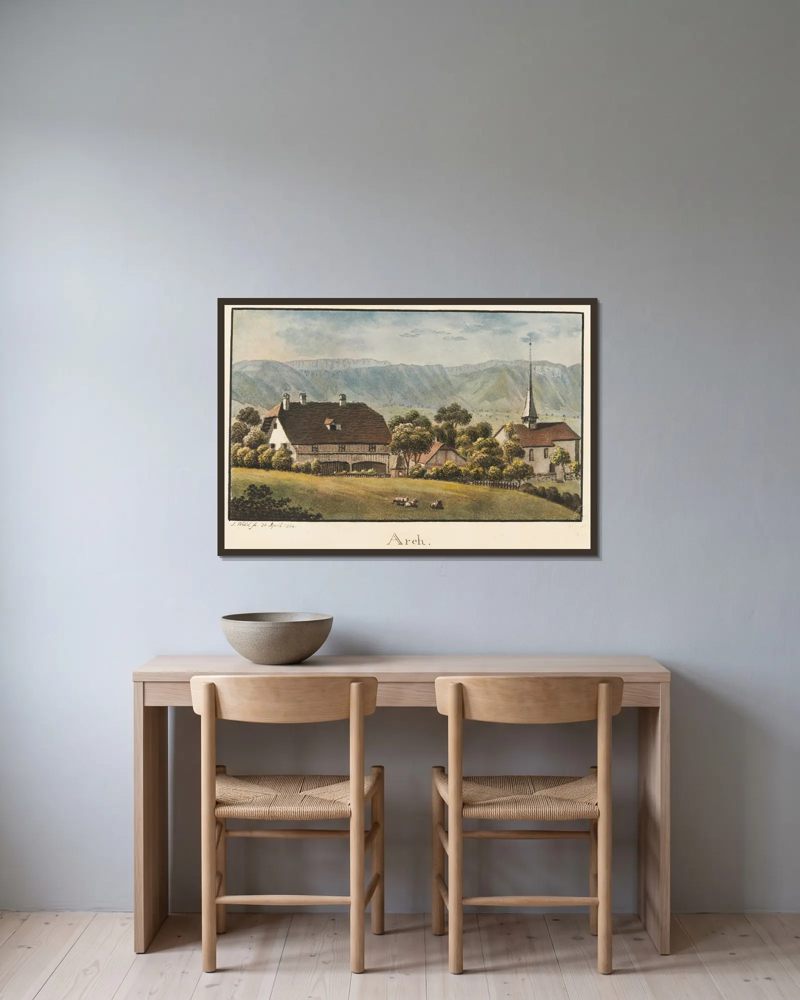 Arch av Jakob Samuel Weibel inramad på en vägg