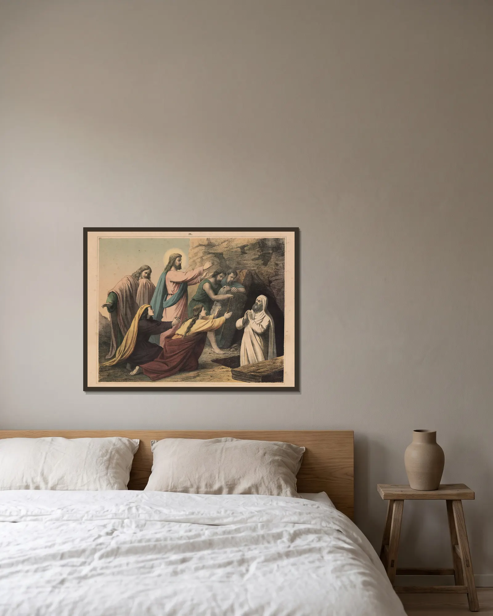 Jesus resurrects Lazarus av Sandberg inramad på en vägg