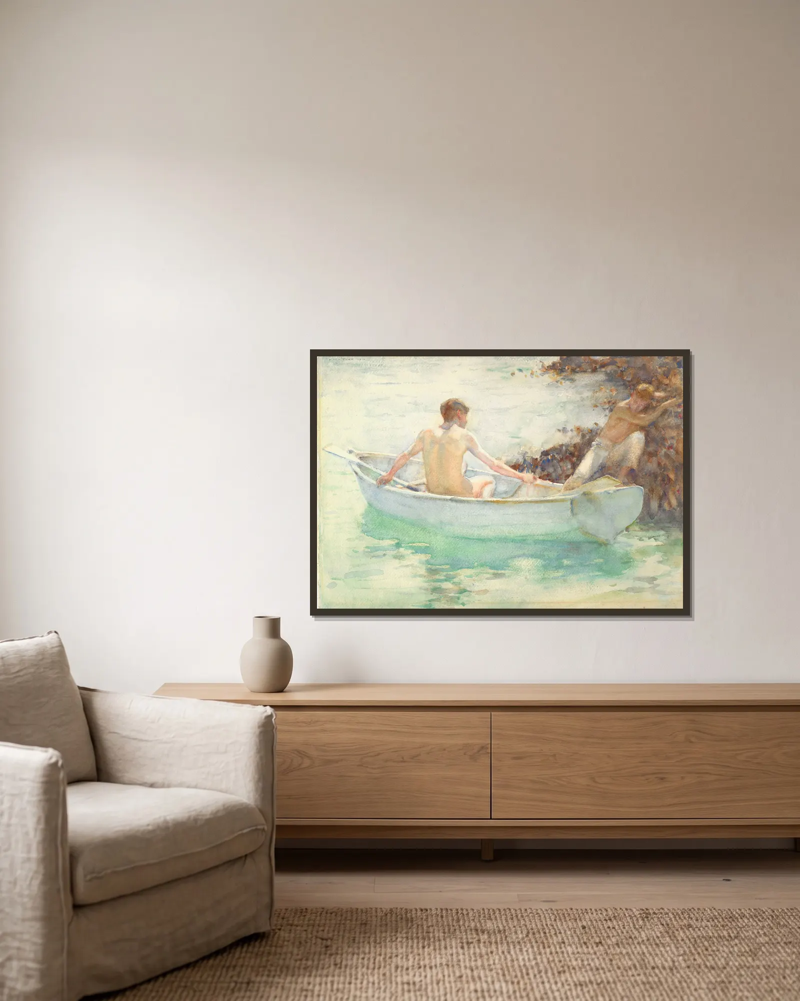 Embarkation av Henry Scott Tuke inramad på en vägg