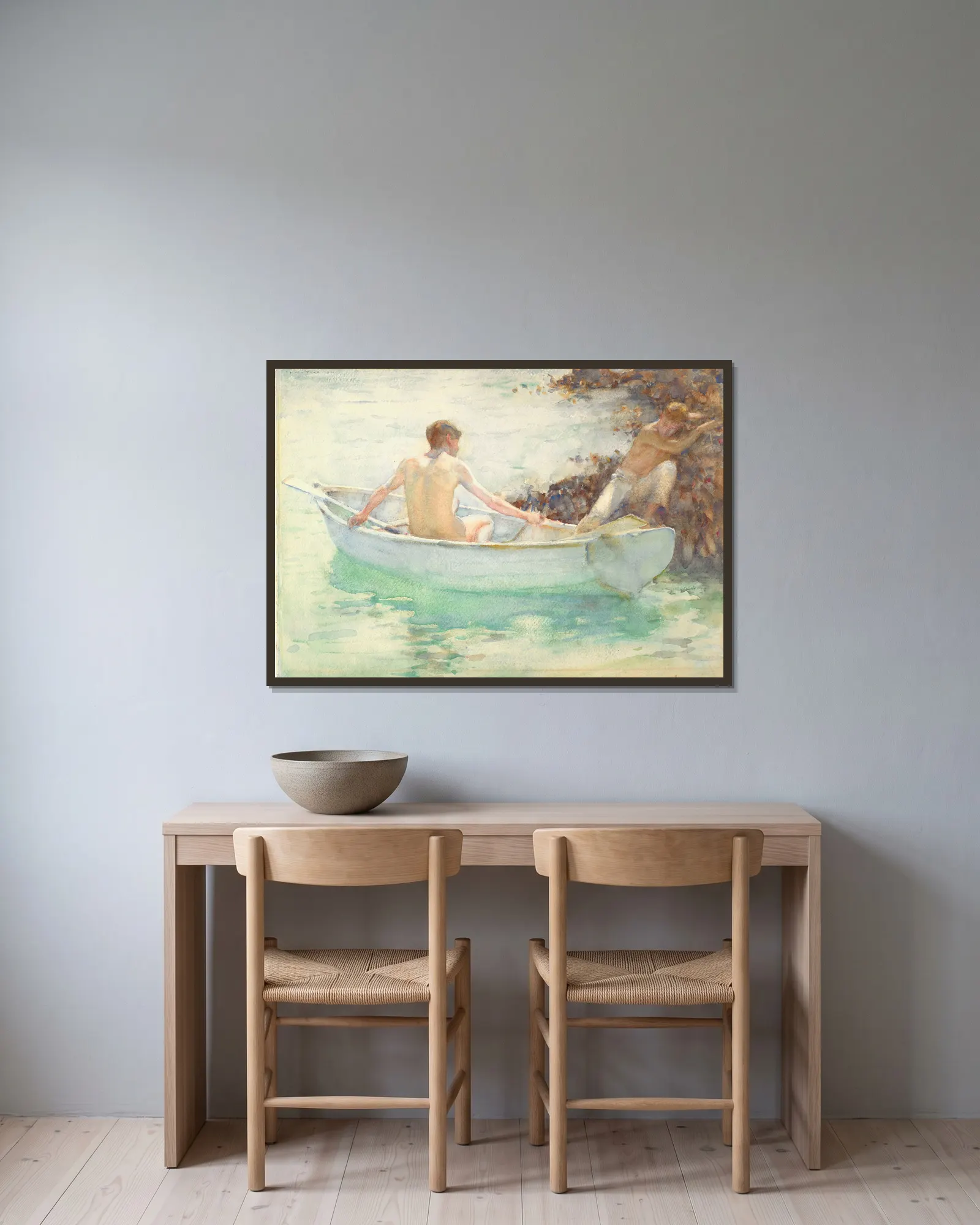 Embarkation av Henry Scott Tuke inramad på en vägg
