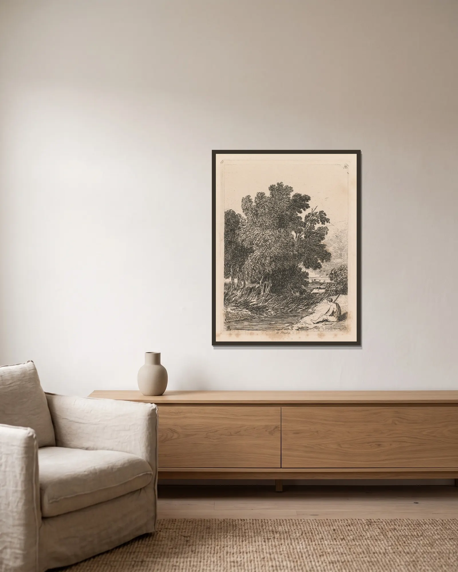 A Study av John Sell Cotman inramad på en vägg
