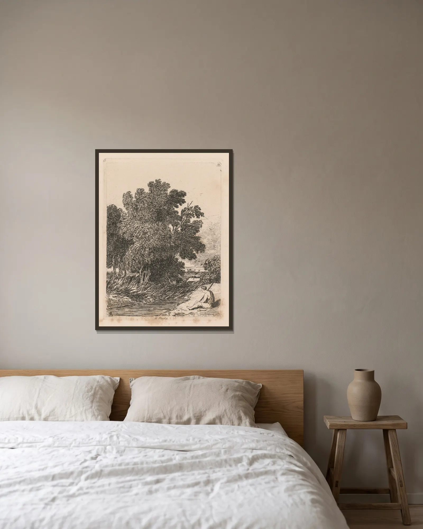 A Study av John Sell Cotman inramad på en vägg