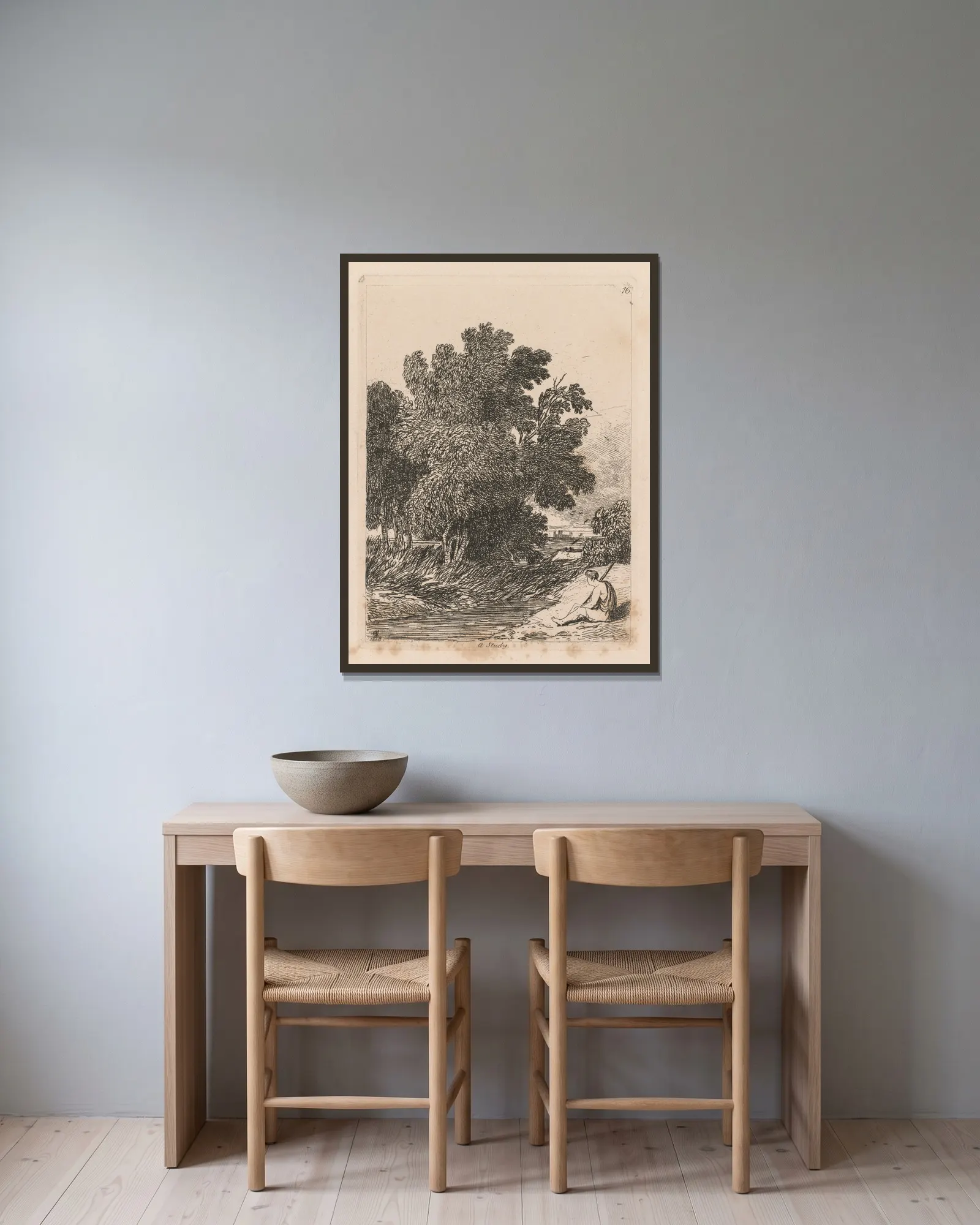 A Study av John Sell Cotman inramad på en vägg