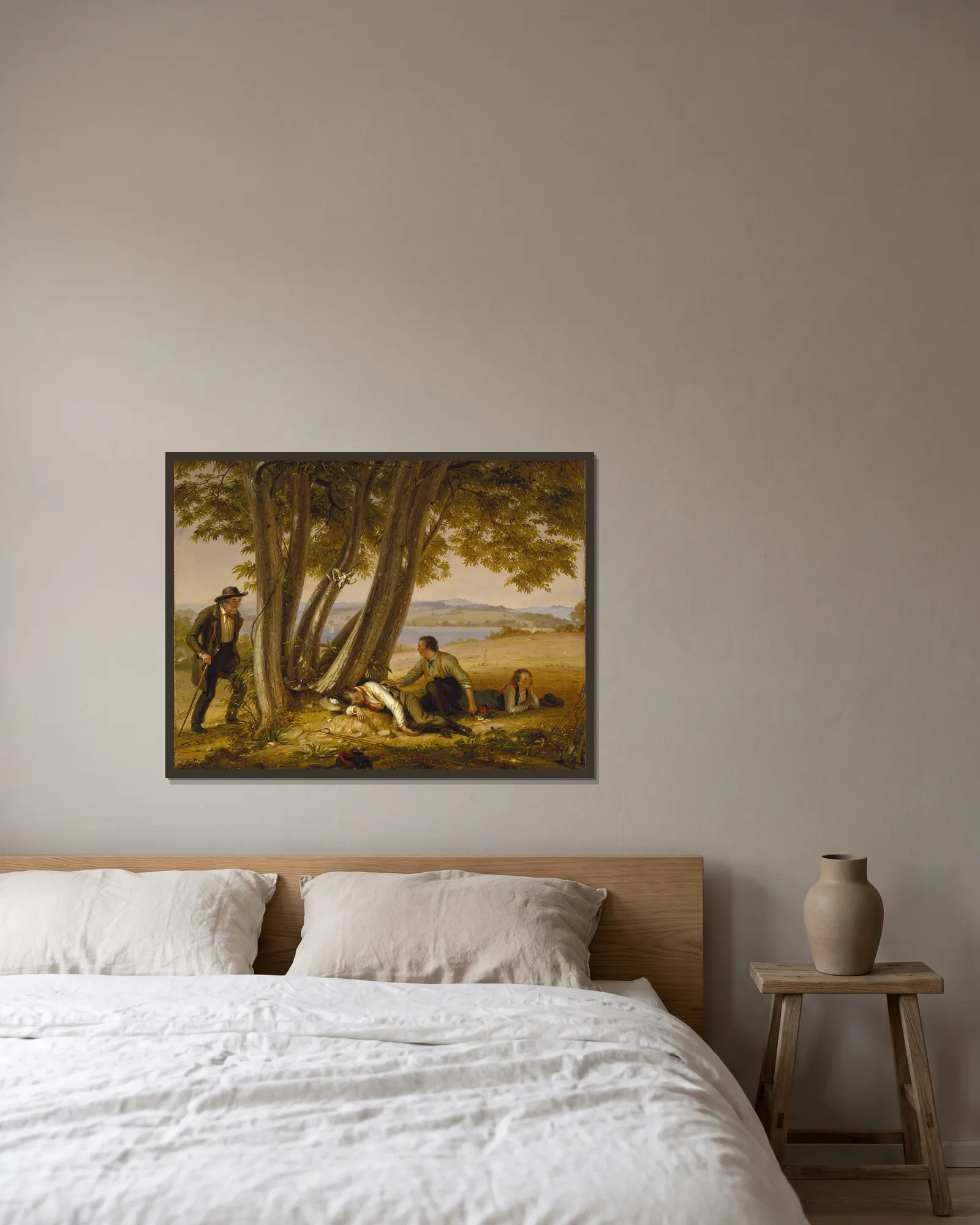 Caught Napping (Boys Caught Napping in a Field) av William Sidney Mount inramad på en vägg