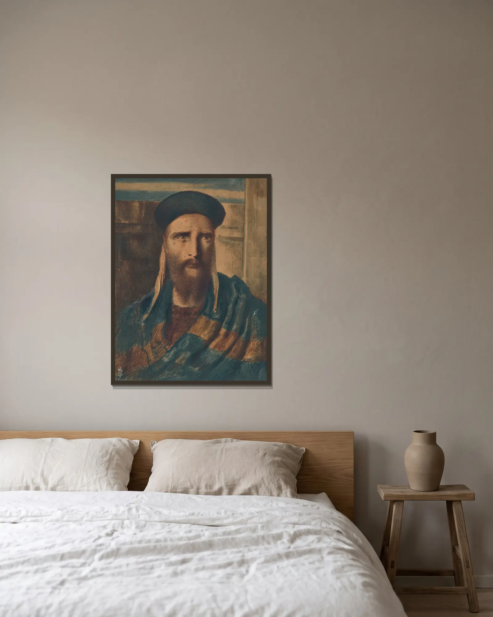 A Religious Scholar av Simeon Solomon inramad på en vägg