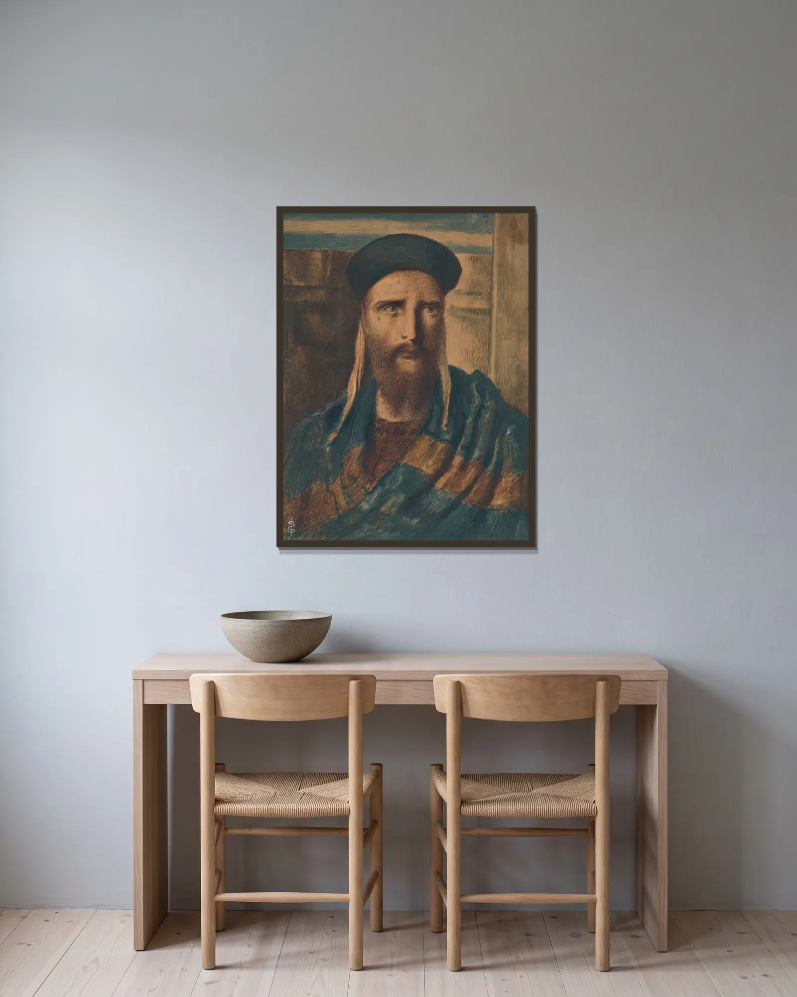 A Religious Scholar av Simeon Solomon inramad på en vägg