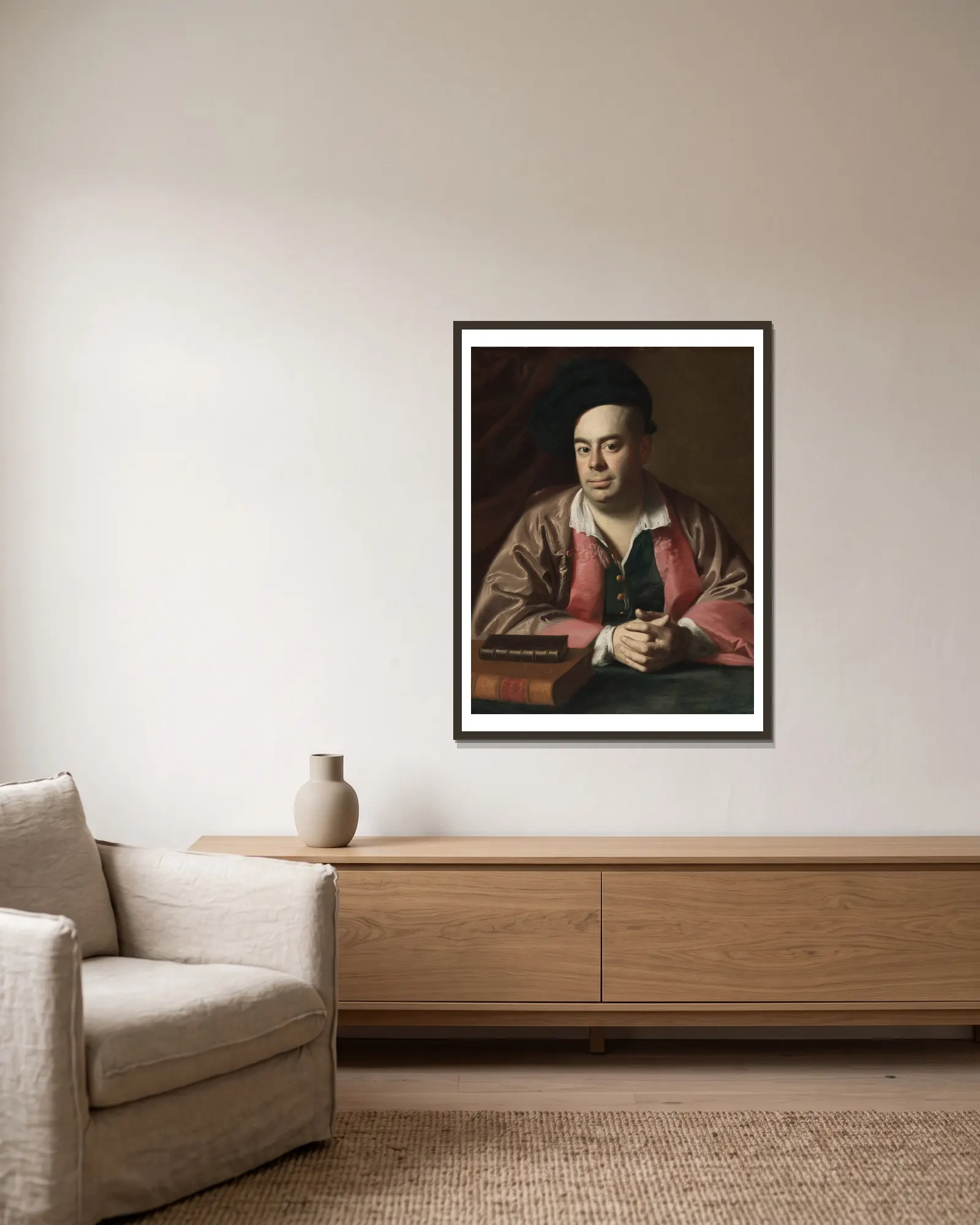 Nathaniel Hurd av John Singleton Copley inramad på en vägg