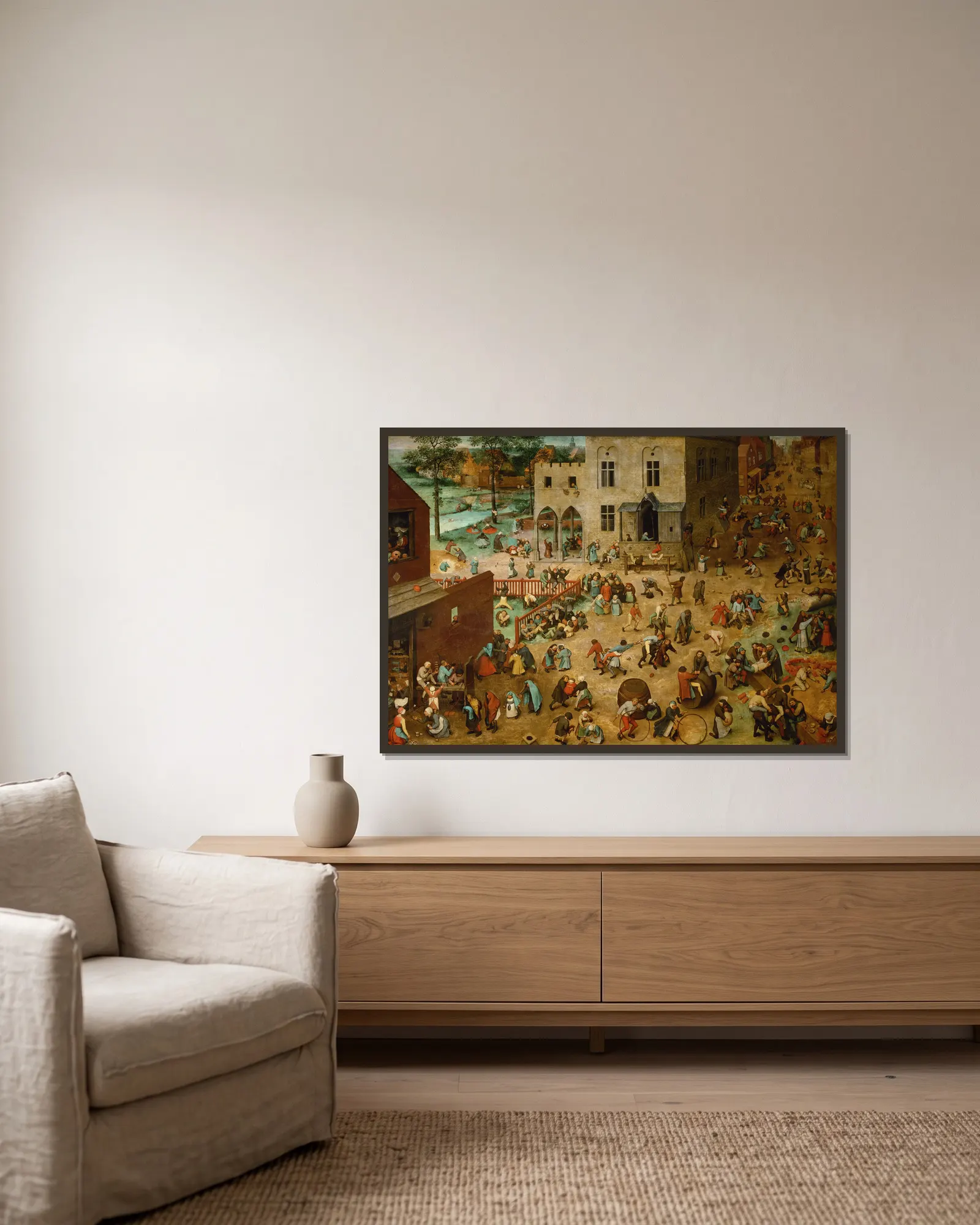 Children’s Games av Pieter Bruegel The Elder inramad på en vägg